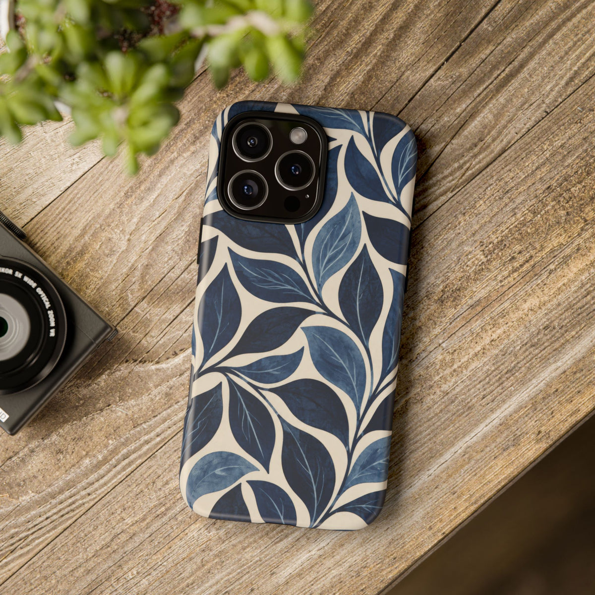 Indigo Folia iPhone Tough Case | Indigo & Ivory Leaf Pattern