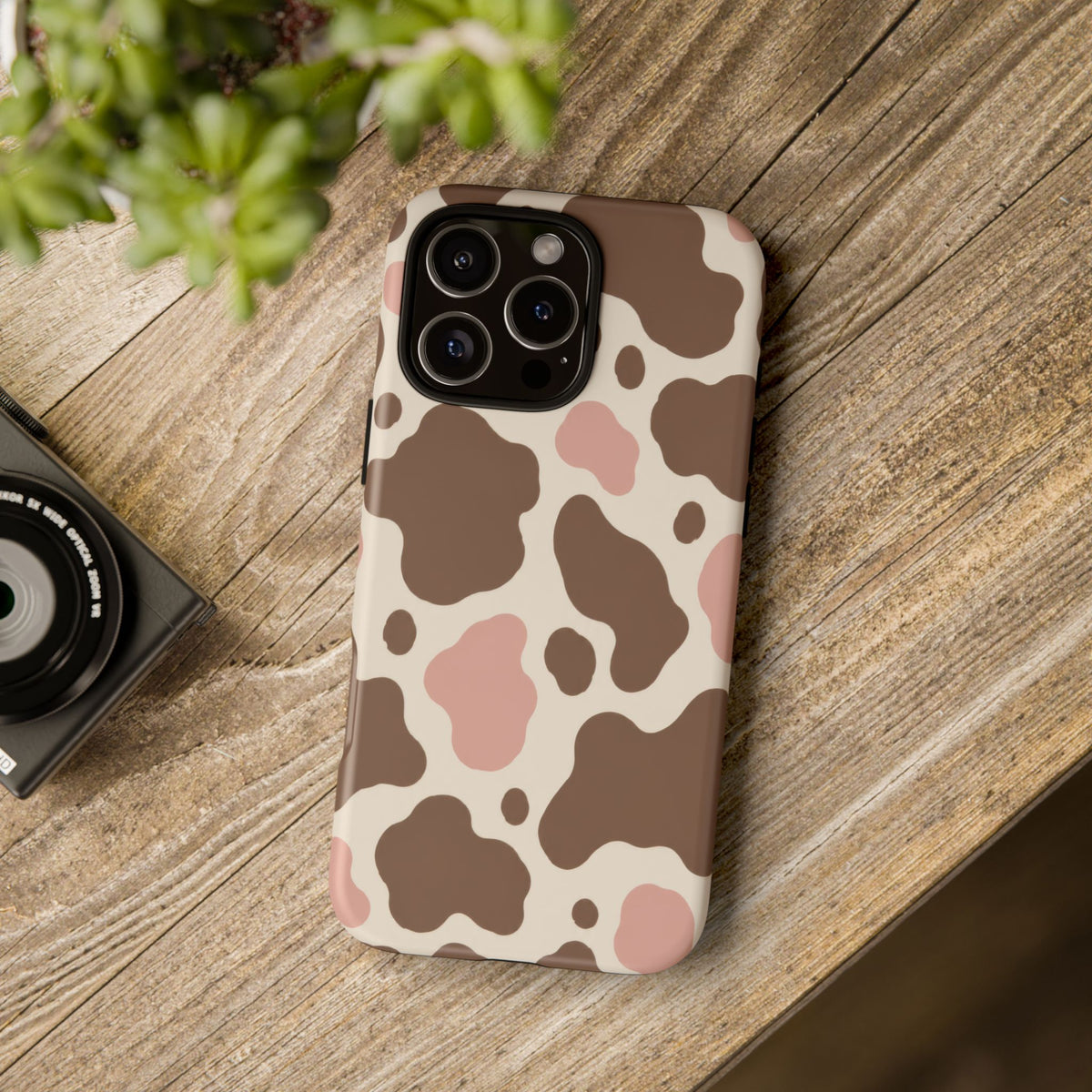 Mocha Blush iPhone Tough Case | Brown & Pink Cow Print