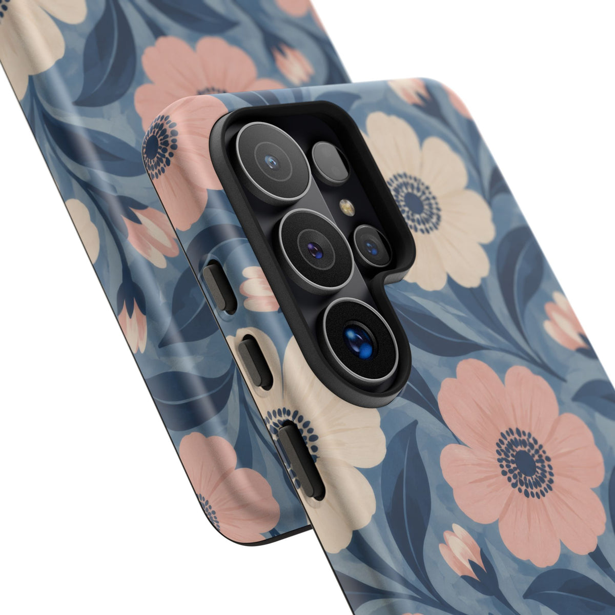 Petal Mosaic Samsung Galaxy Tough Case | Pink & Ivory Floral on Blue