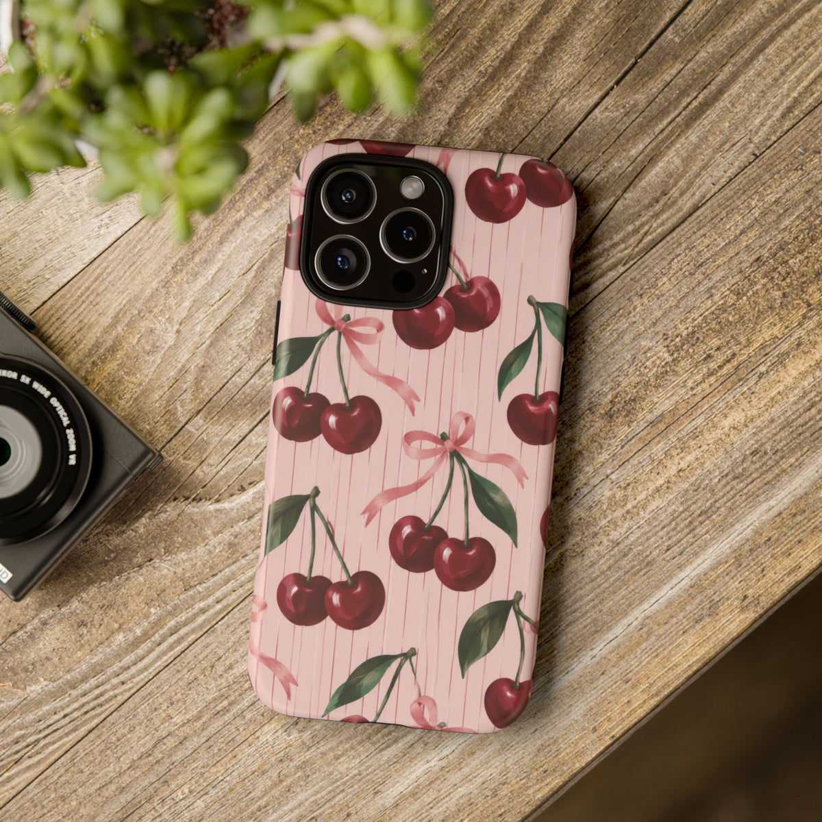 Cherry Ribbon iPhone Tough Case | cherry print