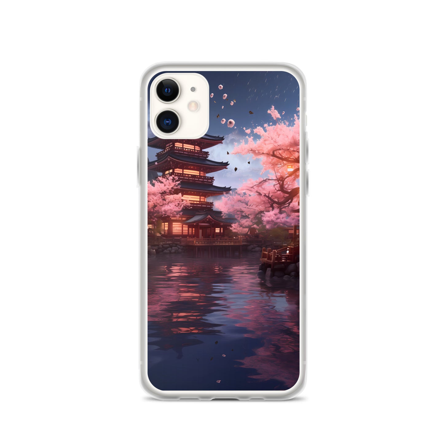 iPhone Case - Ancient Kyoto with Flying Cherry Blossoms