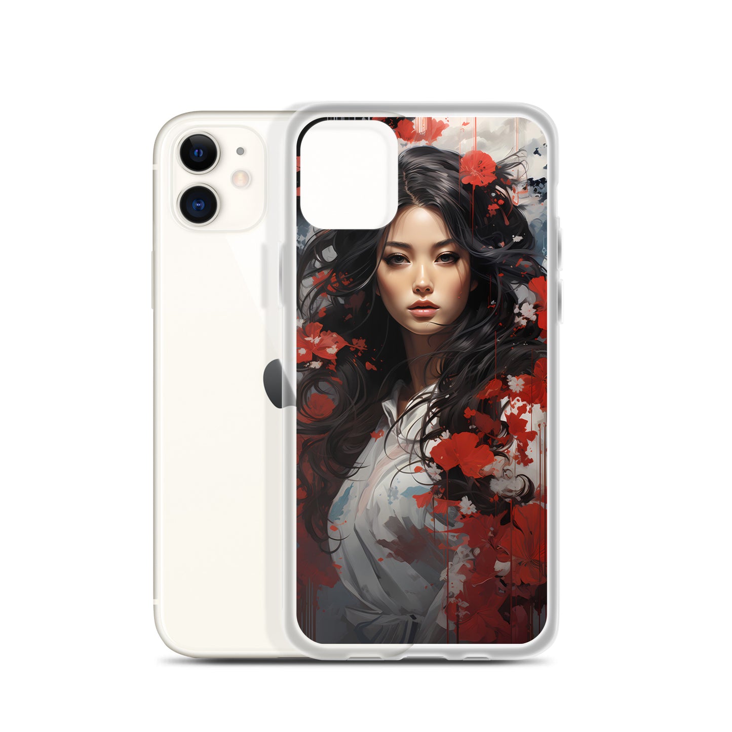 iPhone Case - Japanese Woman with Red Flowers
