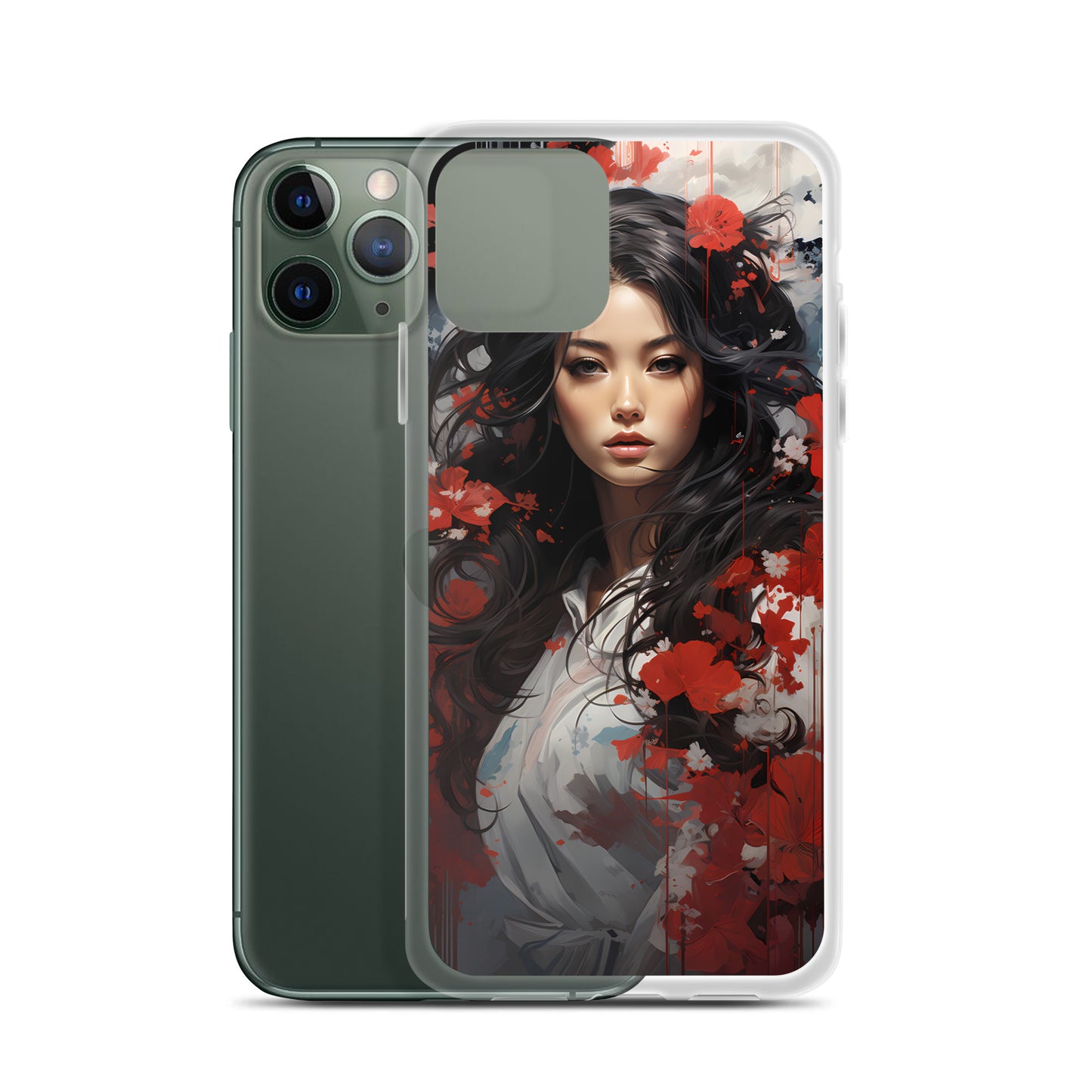 iPhone Case - Japanese Woman with Red Flowers
