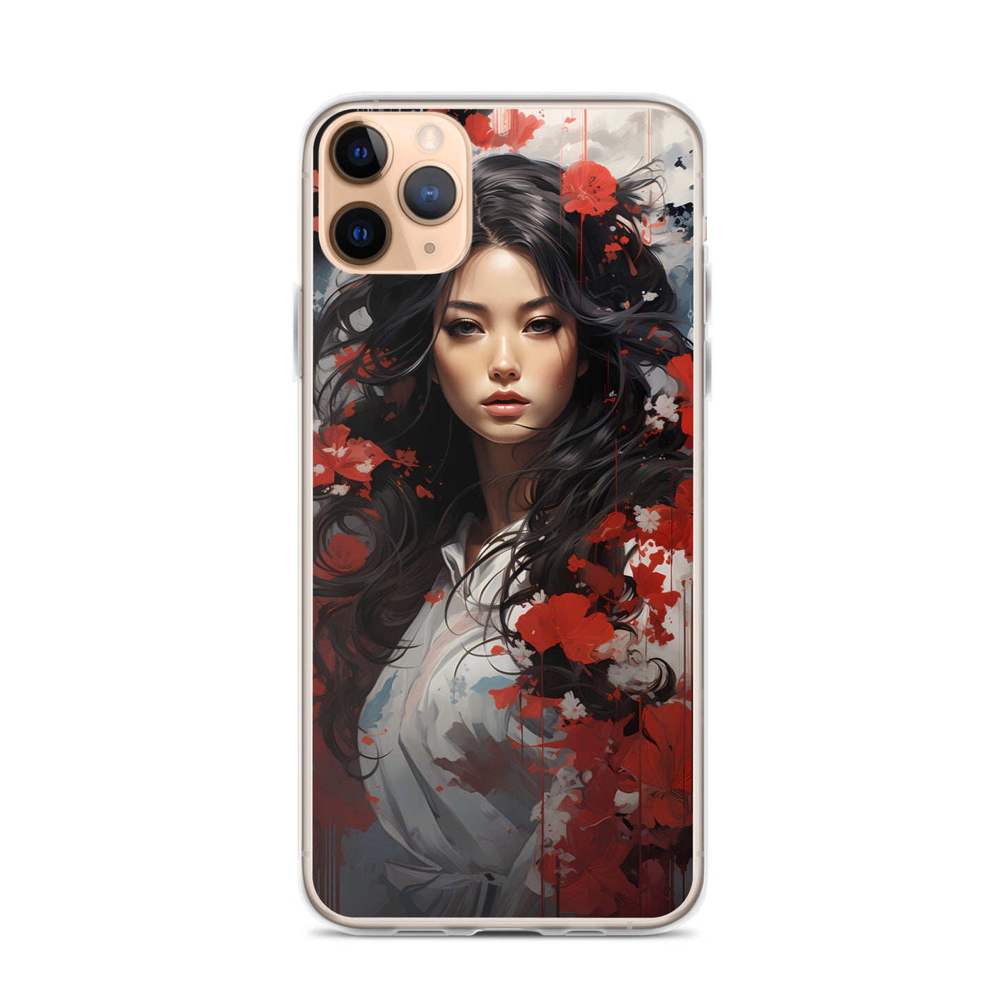 iPhone Case - Japanese Woman with Red Flowers