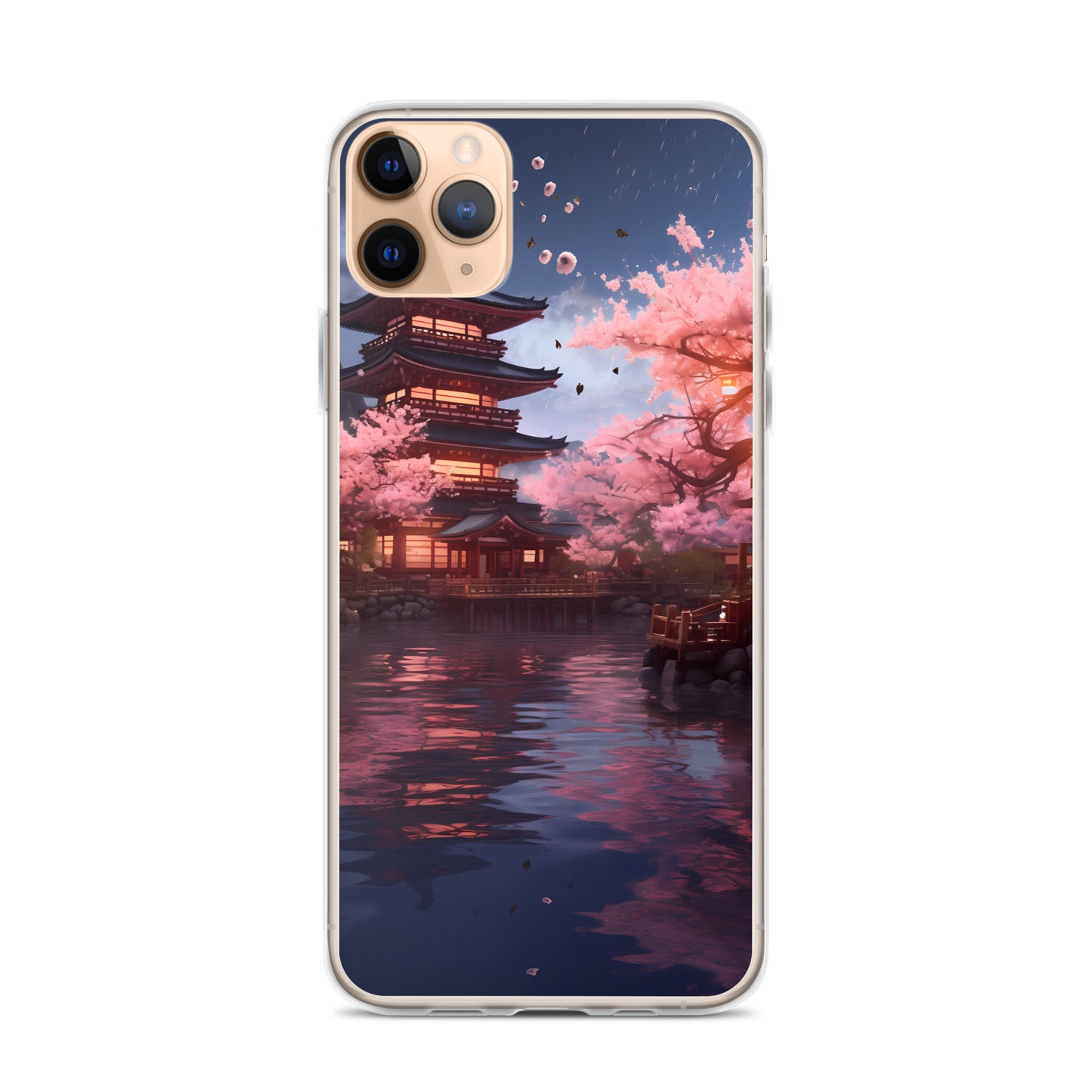 iPhone Case - Ancient Kyoto with Flying Cherry Blossoms