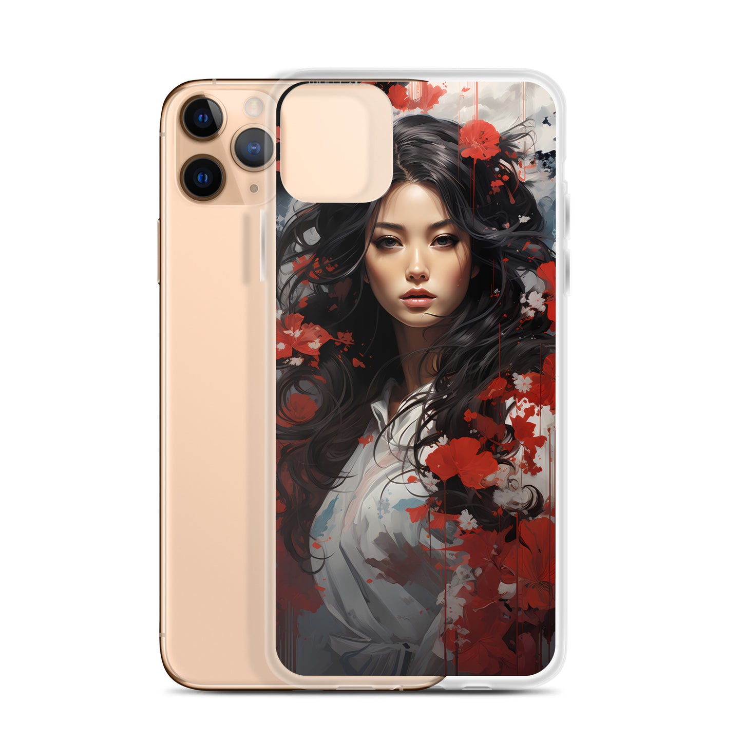iPhone Case - Japanese Woman with Red Flowers