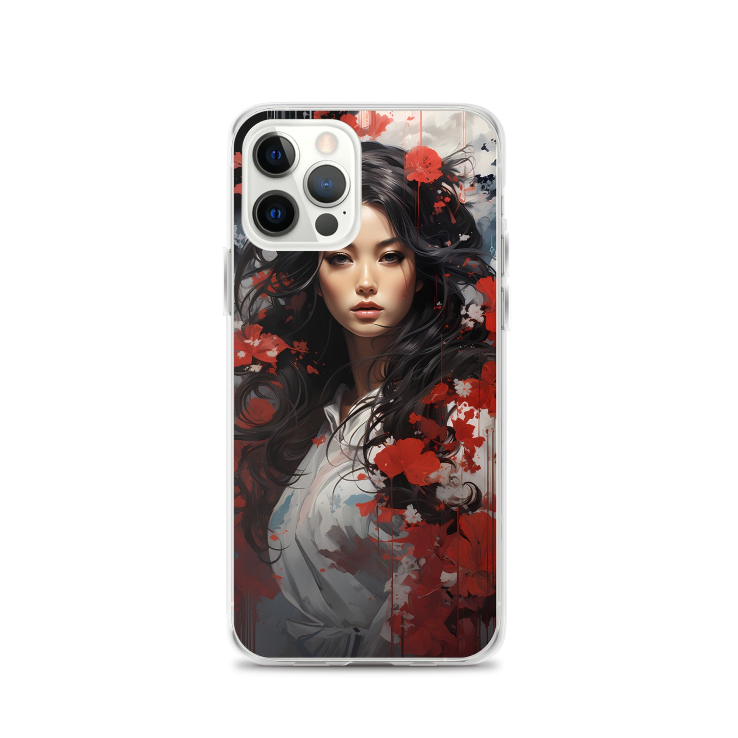 iPhone Case - Japanese Woman with Red Flowers