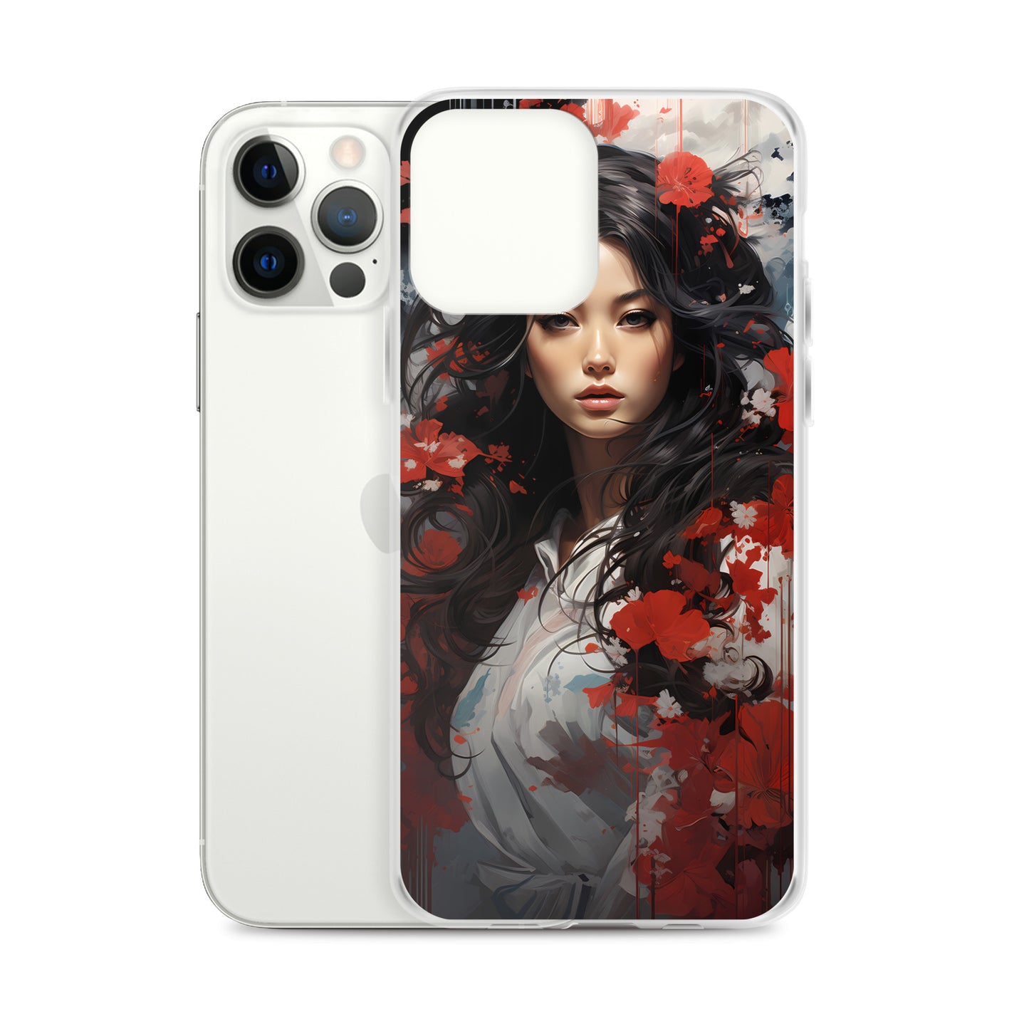 iPhone Case - Japanese Woman with Red Flowers