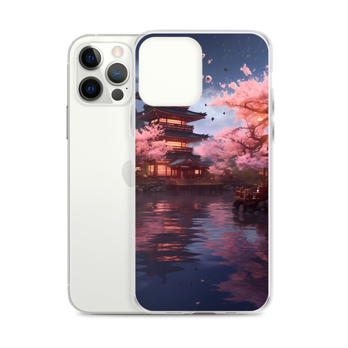 iPhone Case - Ancient Kyoto with Flying Cherry Blossoms