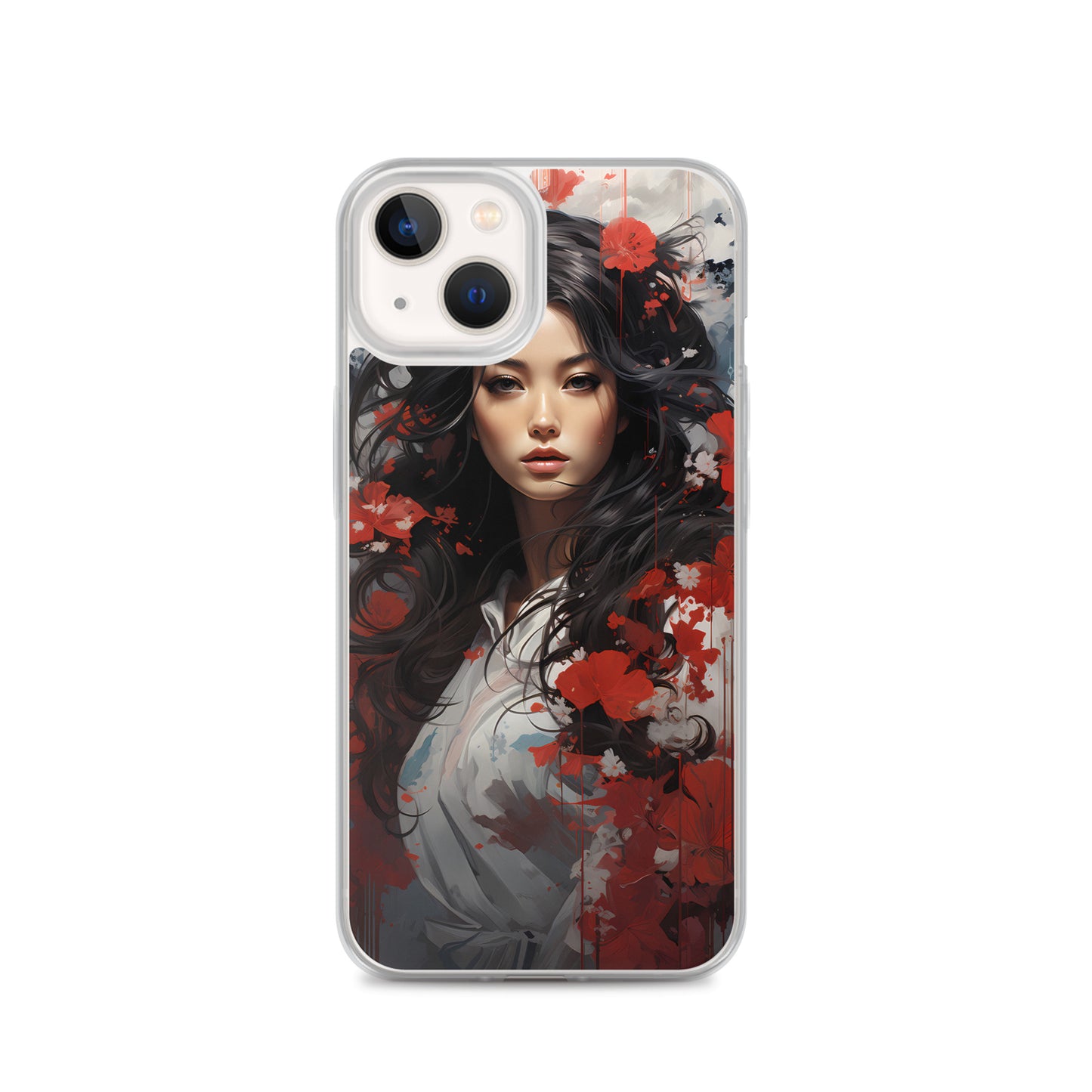 iPhone Case - Japanese Woman with Red Flowers