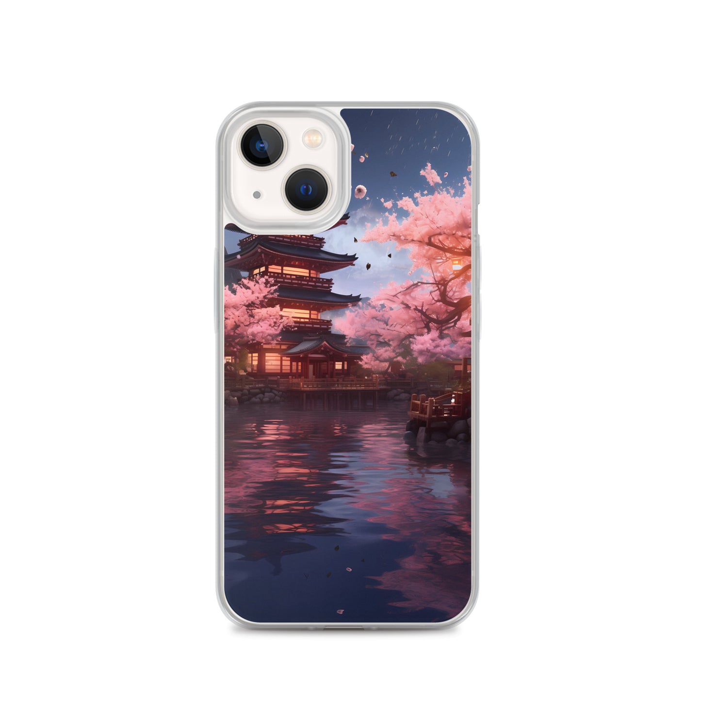 iPhone Case - Ancient Kyoto with Flying Cherry Blossoms