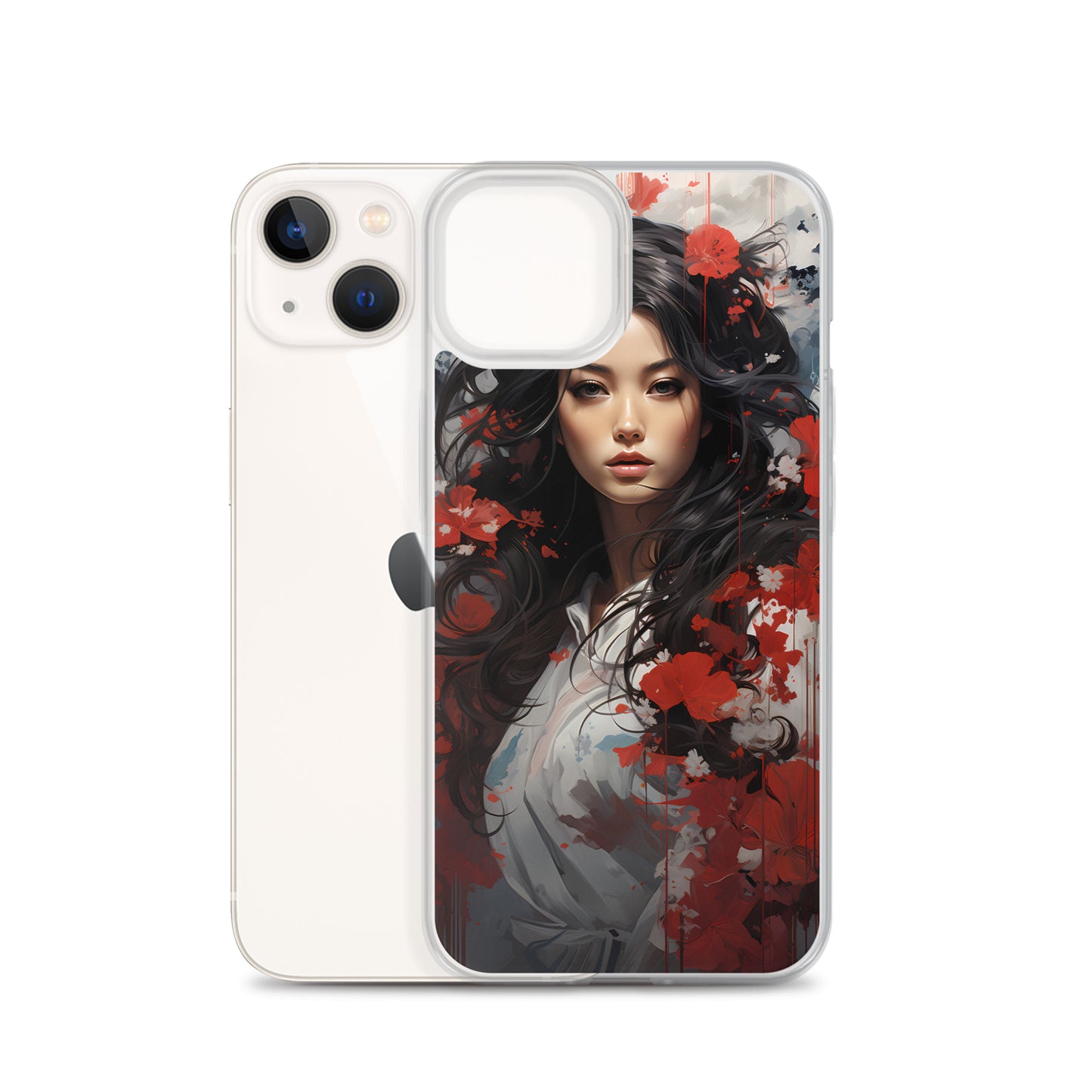 iPhone Case - Japanese Woman with Red Flowers