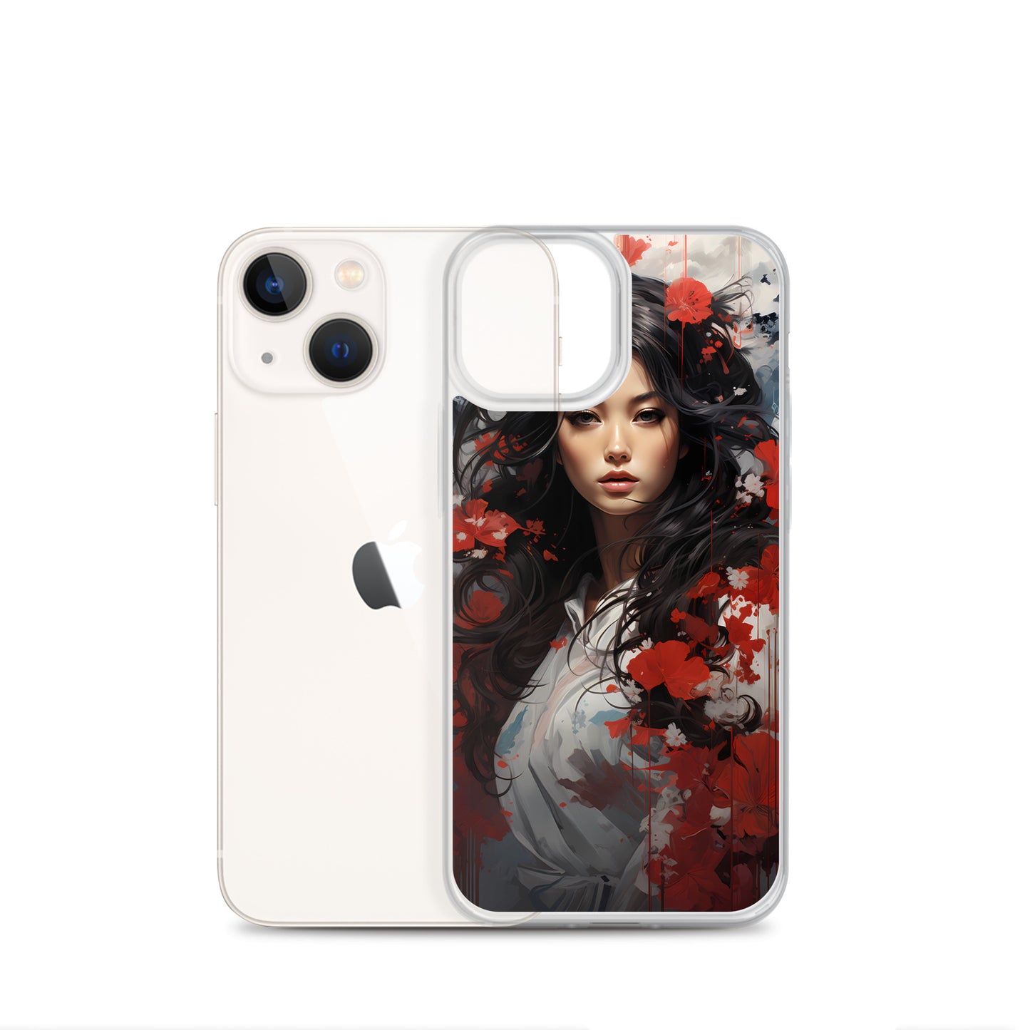 iPhone Case - Japanese Woman with Red Flowers
