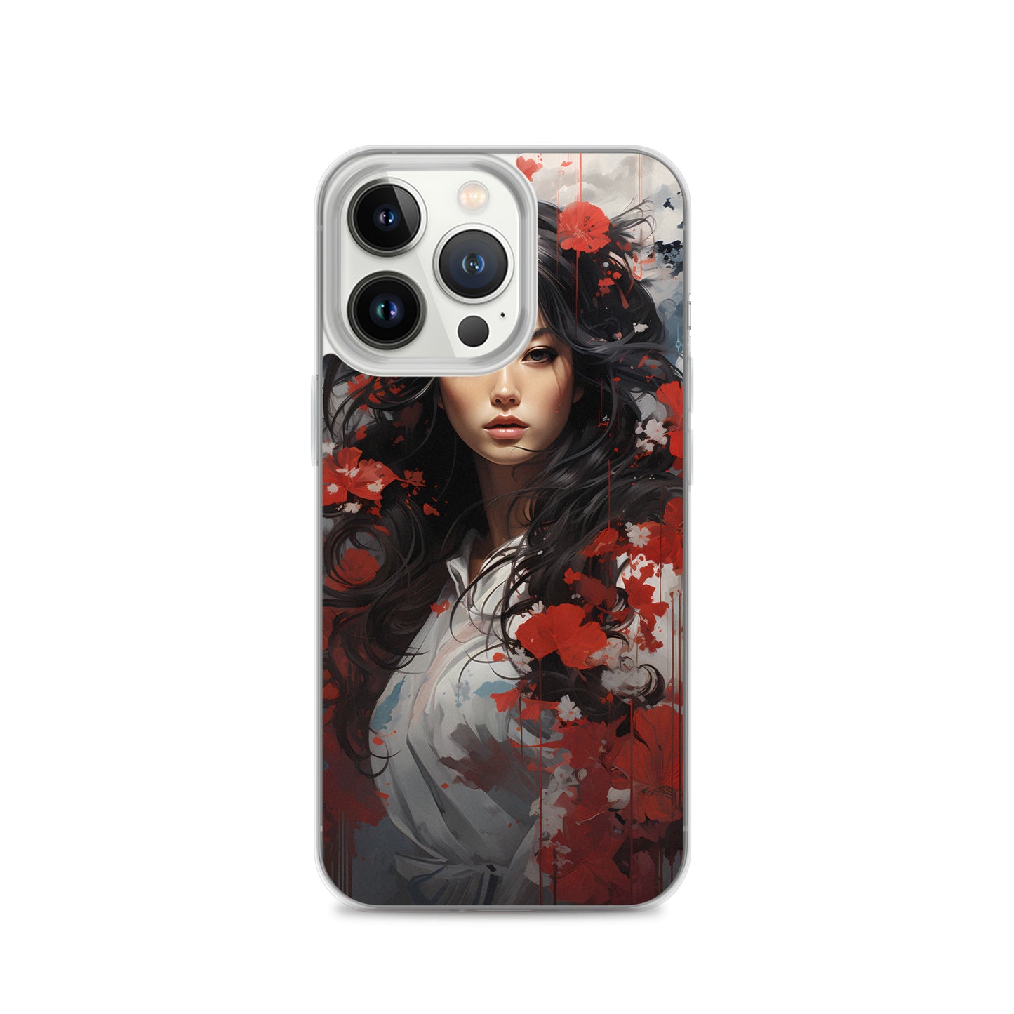 iPhone Case - Japanese Woman with Red Flowers