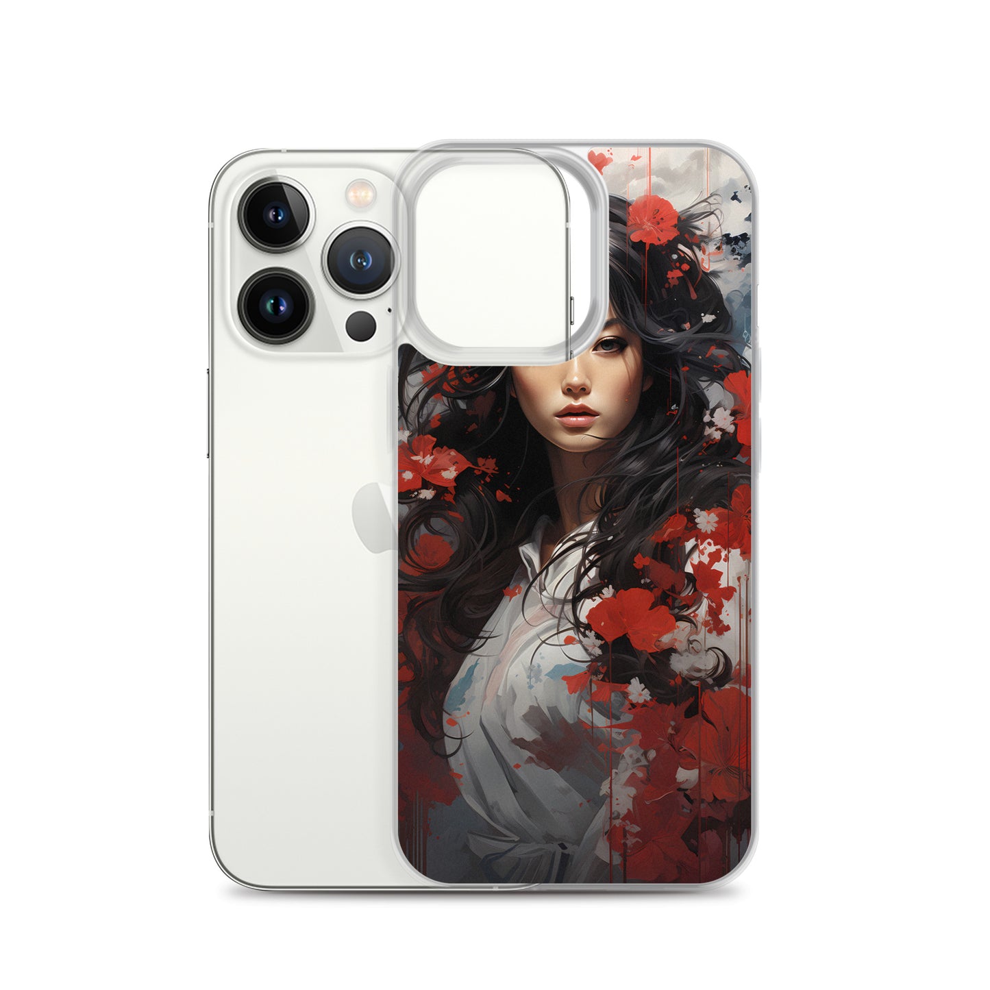 iPhone Case - Japanese Woman with Red Flowers