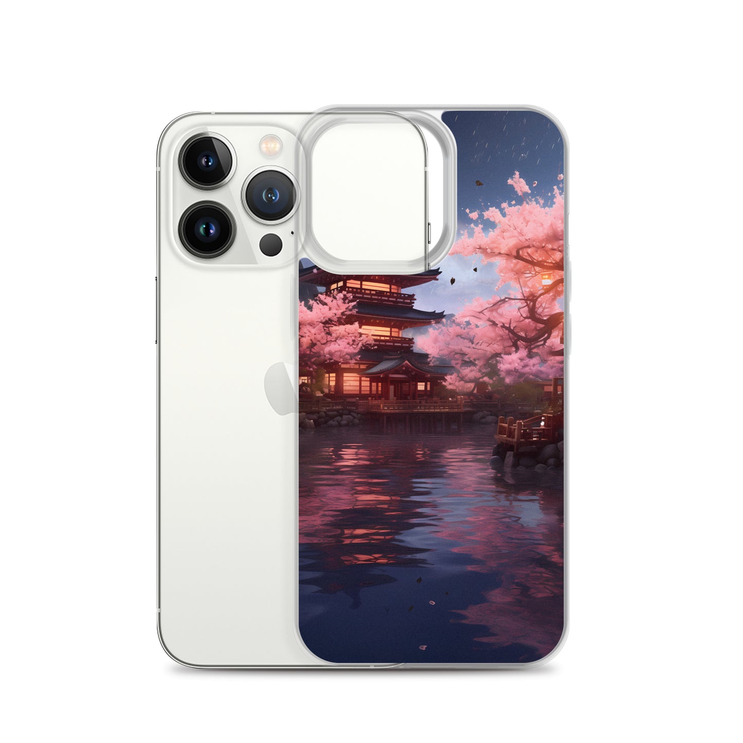 iPhone Case - Ancient Kyoto with Flying Cherry Blossoms