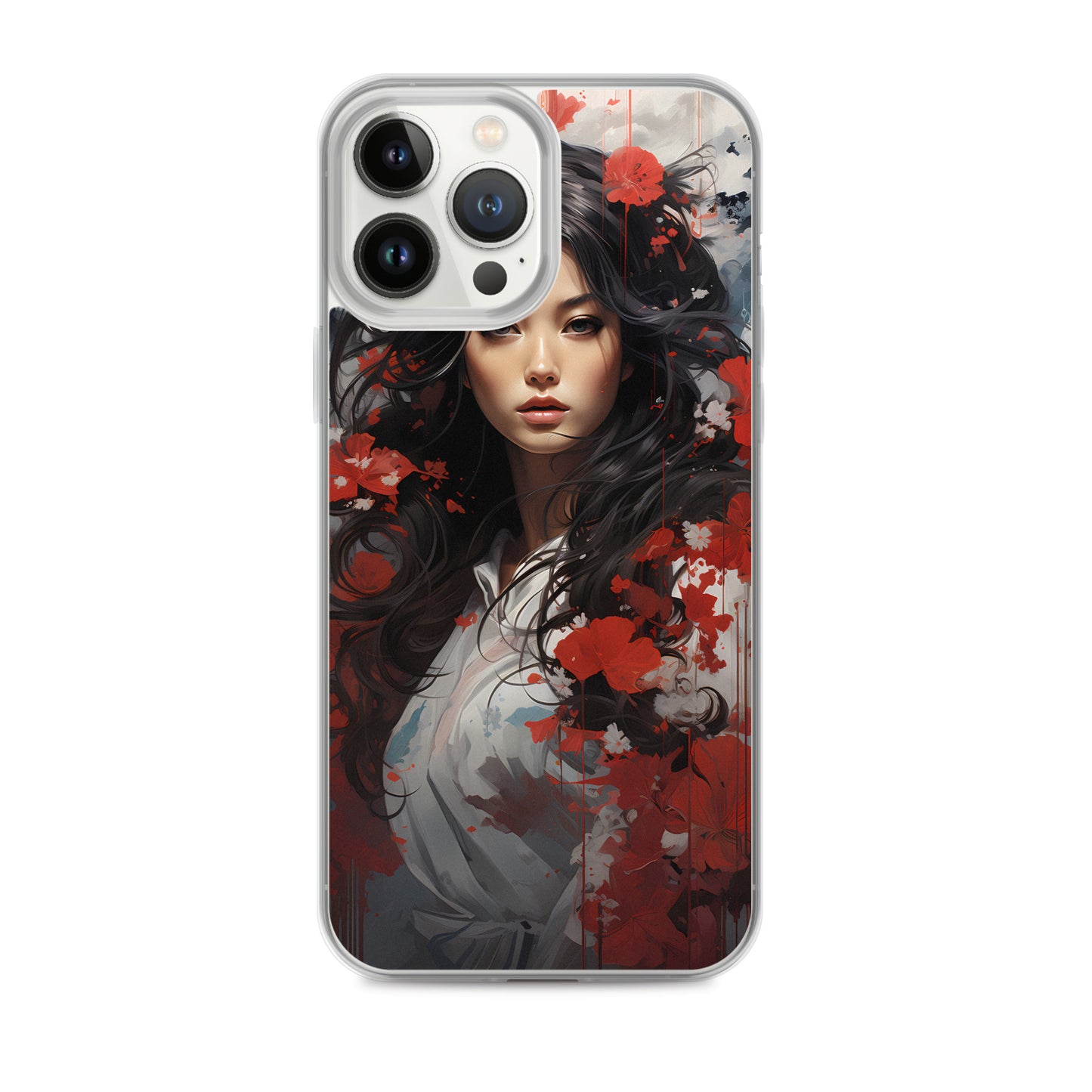 iPhone Case - Japanese Woman with Red Flowers