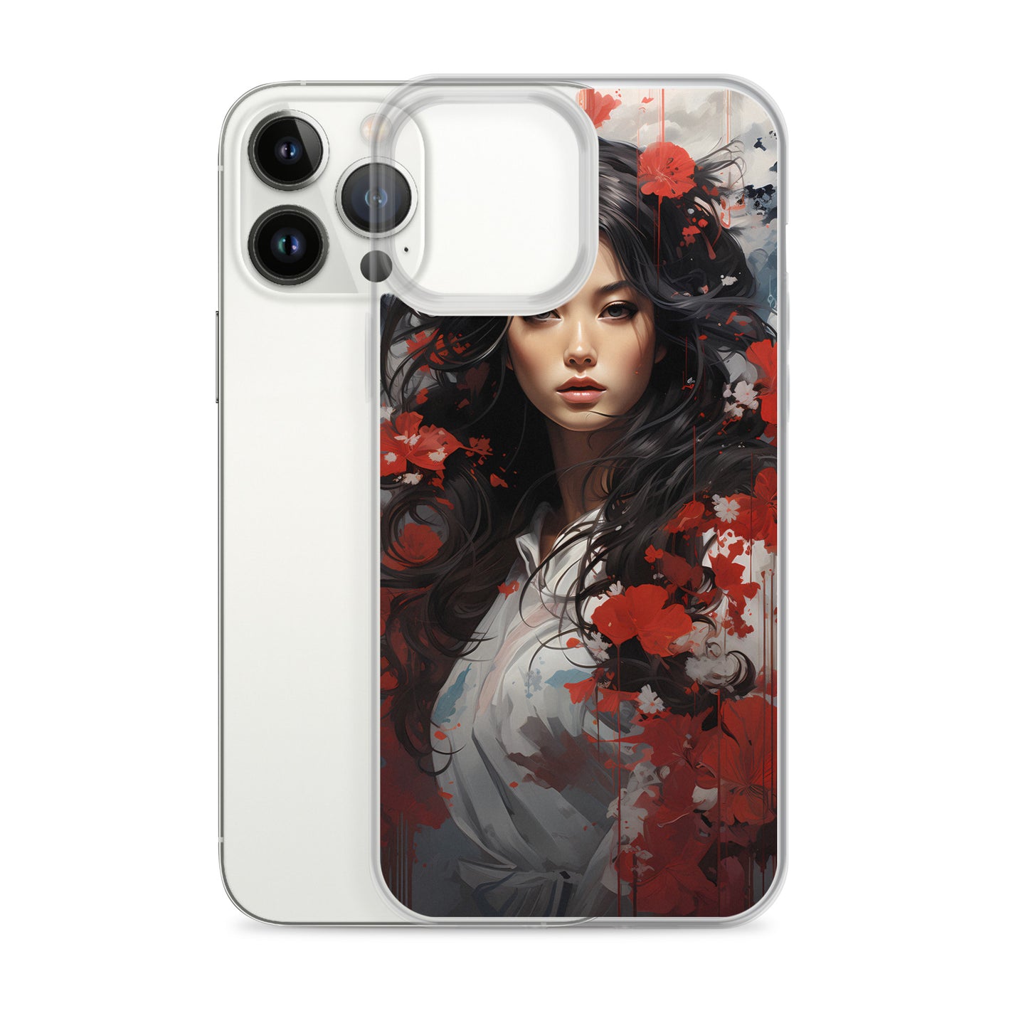 iPhone Case - Japanese Woman with Red Flowers