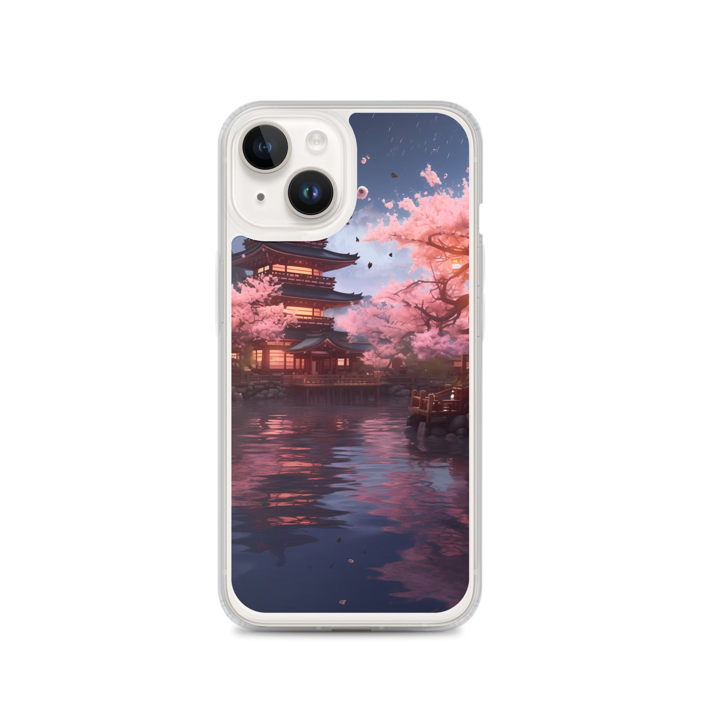 iPhone Case - Ancient Kyoto with Flying Cherry Blossoms