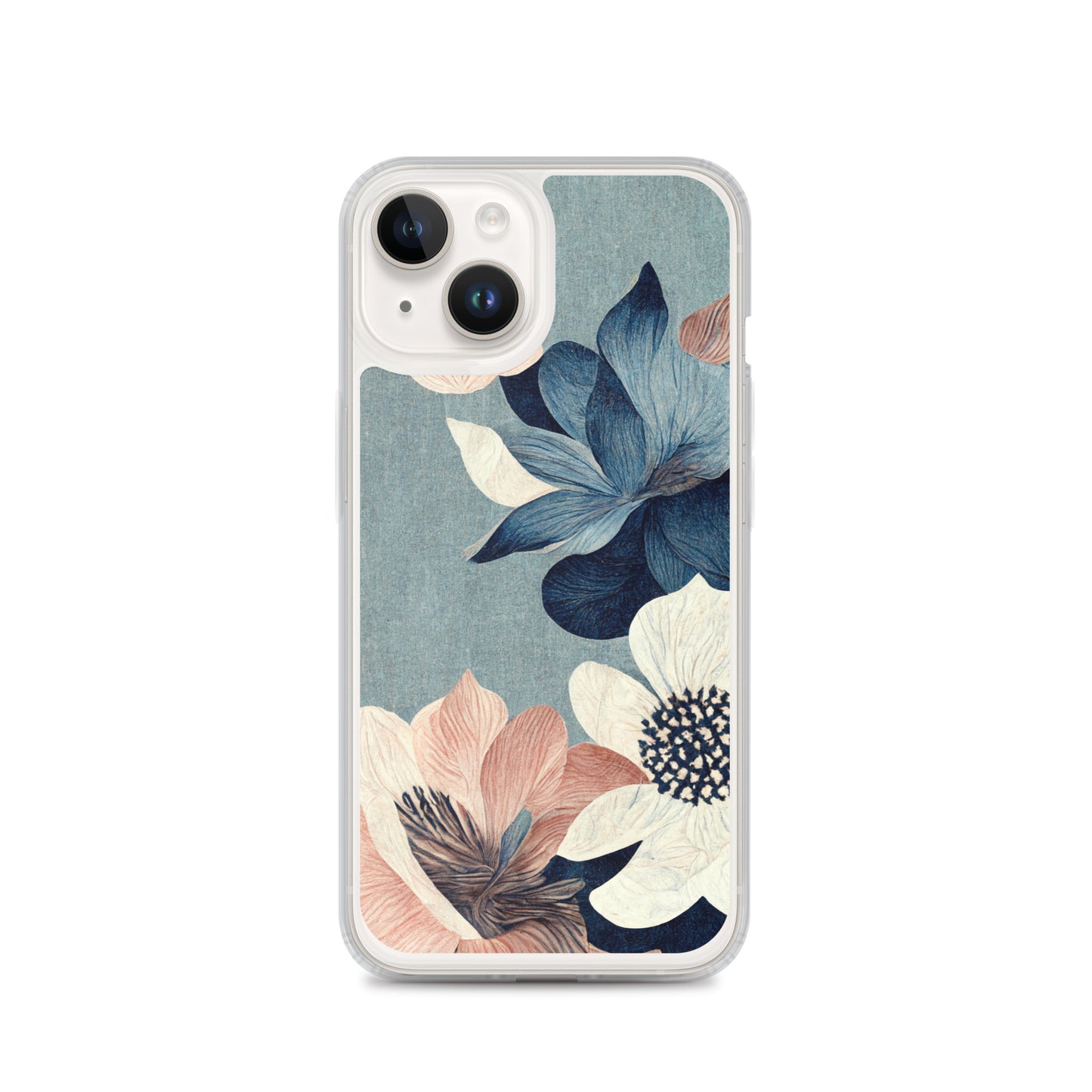 iPhone Case - Pink and White Flowers on Muted Blues