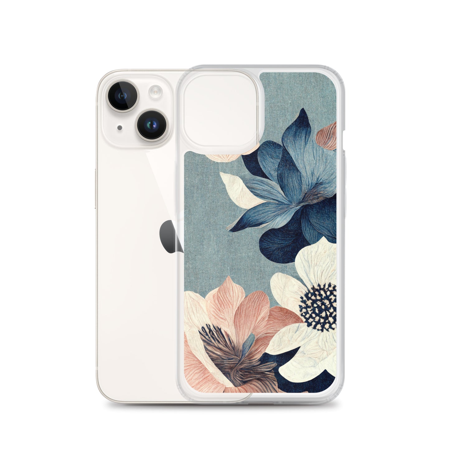 iPhone Case - Pink and White Flowers on Muted Blues