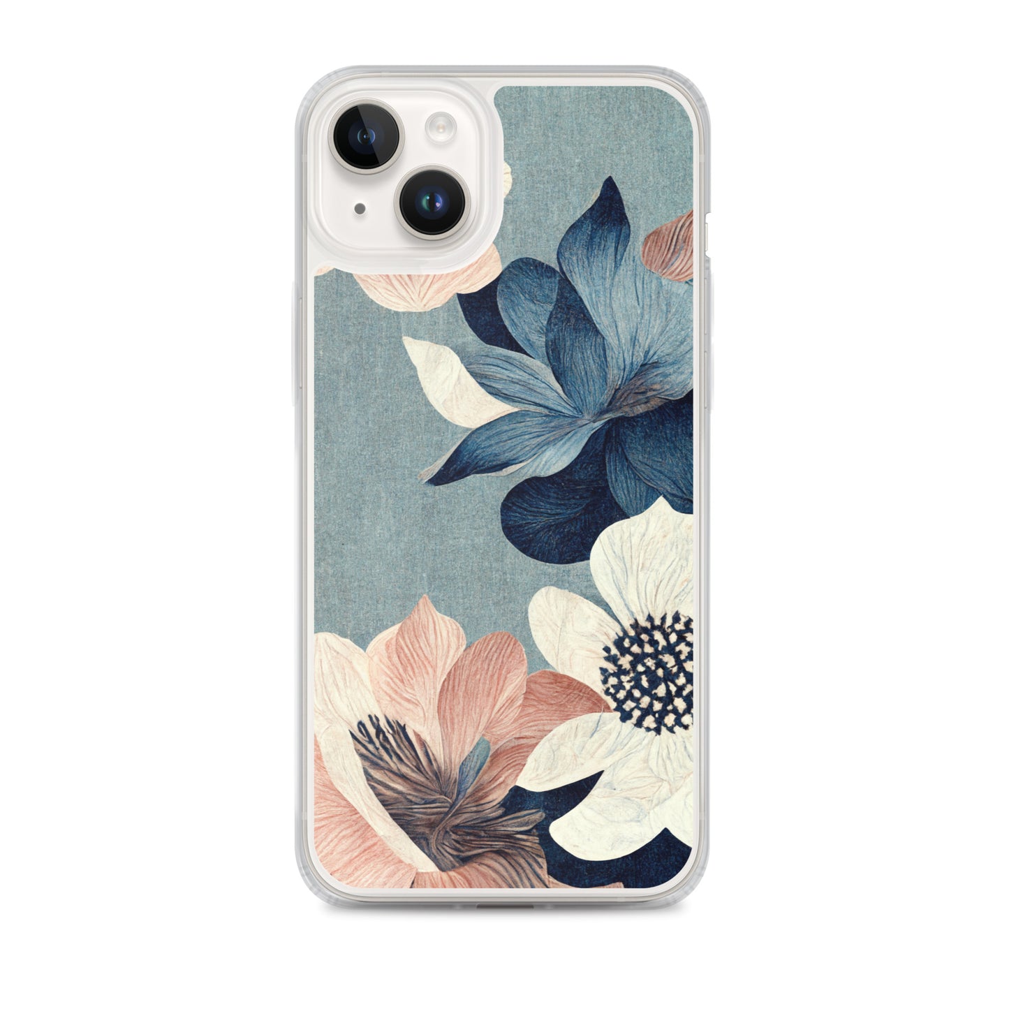 iPhone Case - Pink and White Flowers on Muted Blues