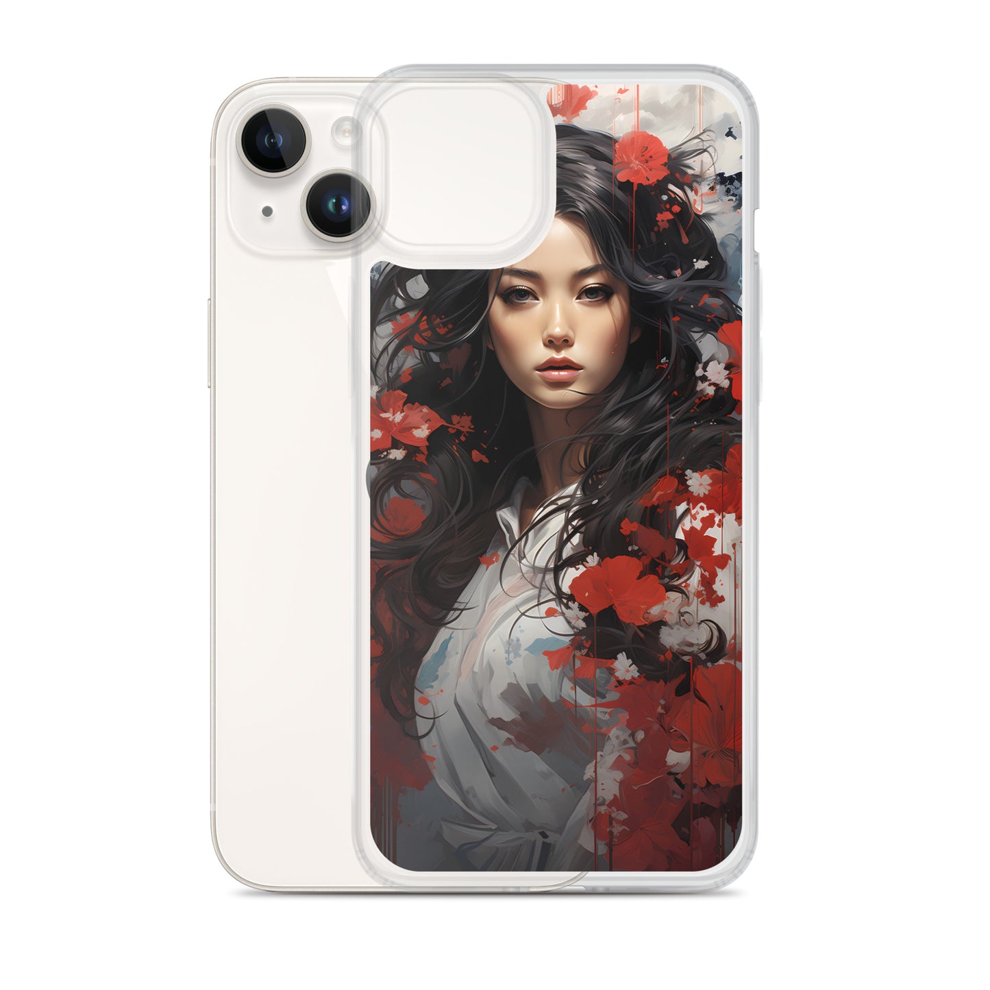 iPhone Case - Japanese Woman with Red Flowers