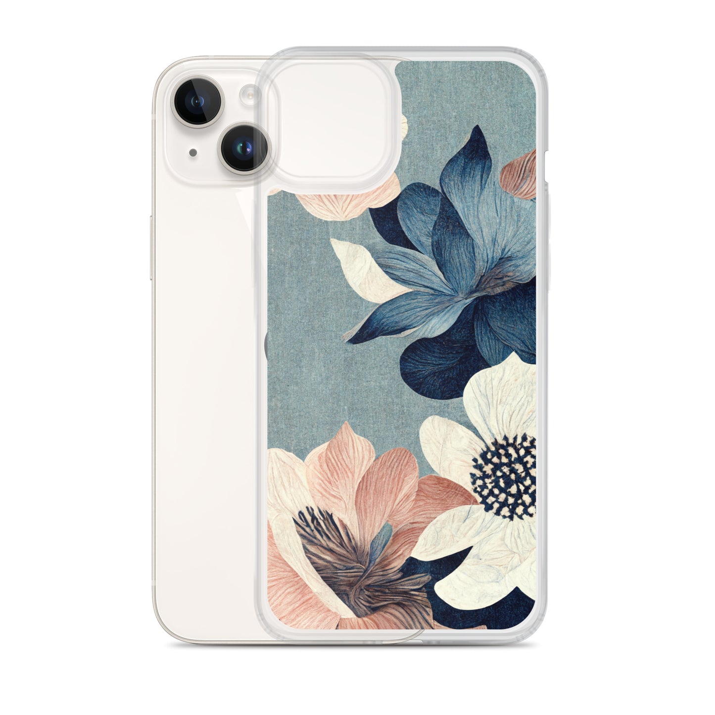 iPhone Case - Pink and White Flowers on Muted Blues