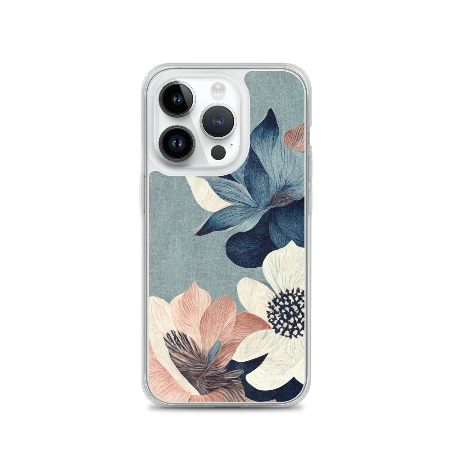 iPhone Case - Pink and White Flowers on Muted Blues