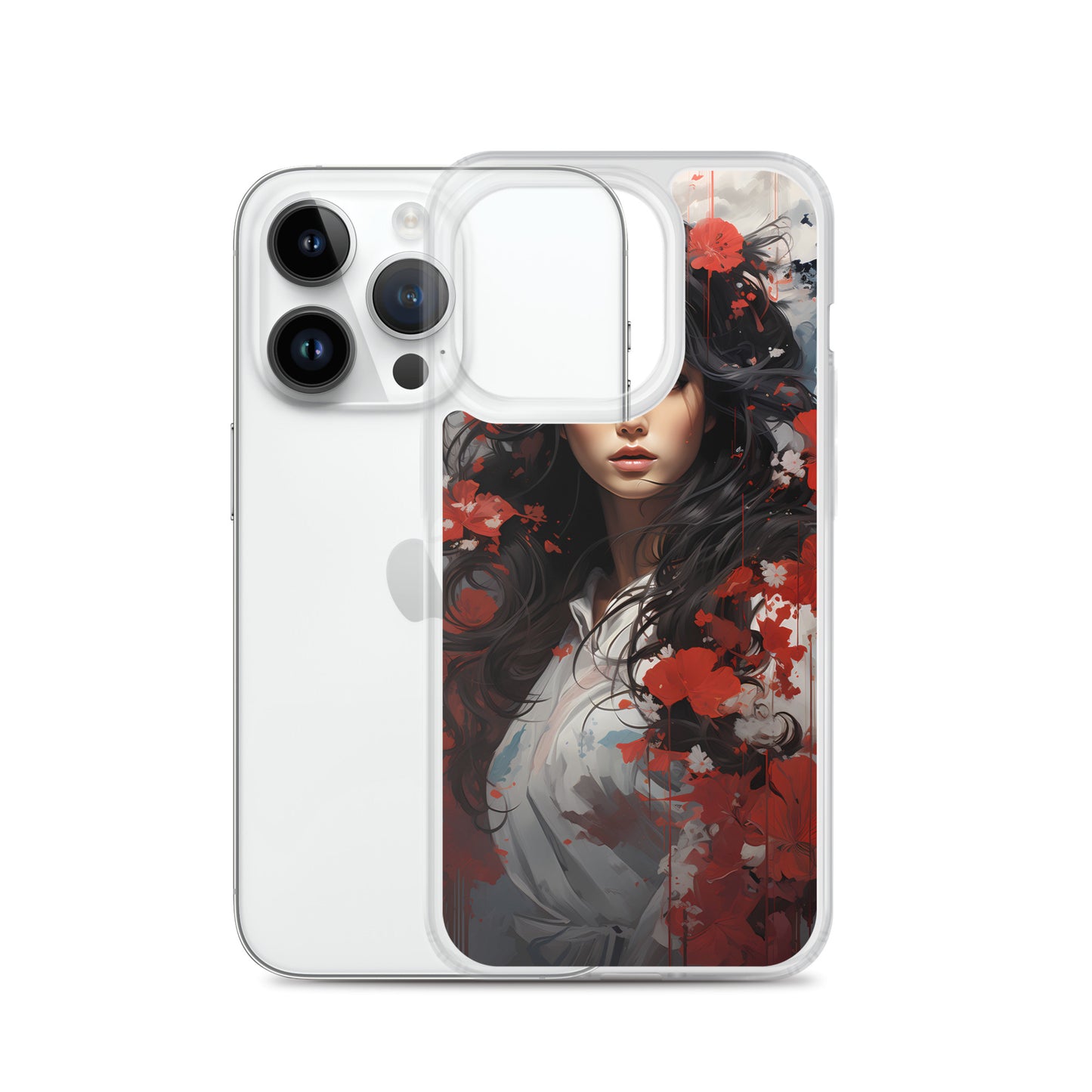 iPhone Case - Japanese Woman with Red Flowers