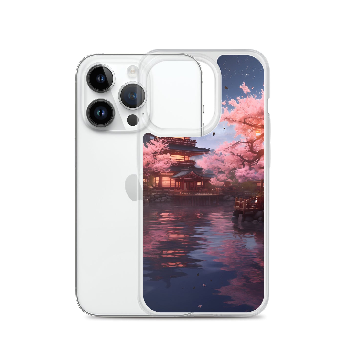 iPhone Case - Ancient Kyoto with Flying Cherry Blossoms