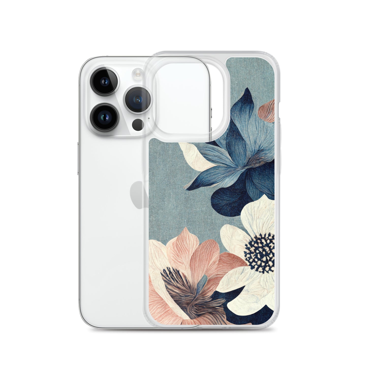 iPhone Case - Pink and White Flowers on Muted Blues