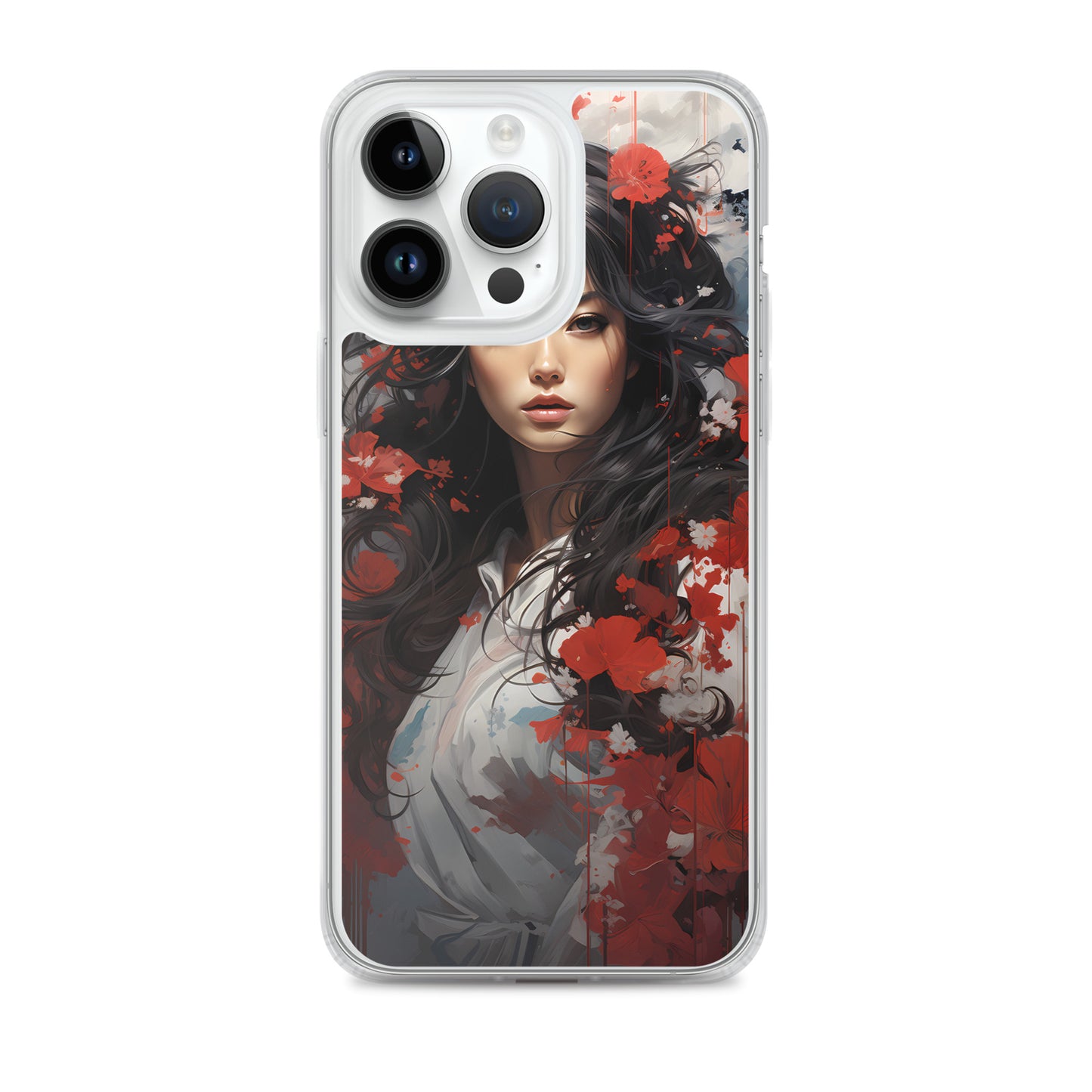 iPhone Case - Japanese Woman with Red Flowers