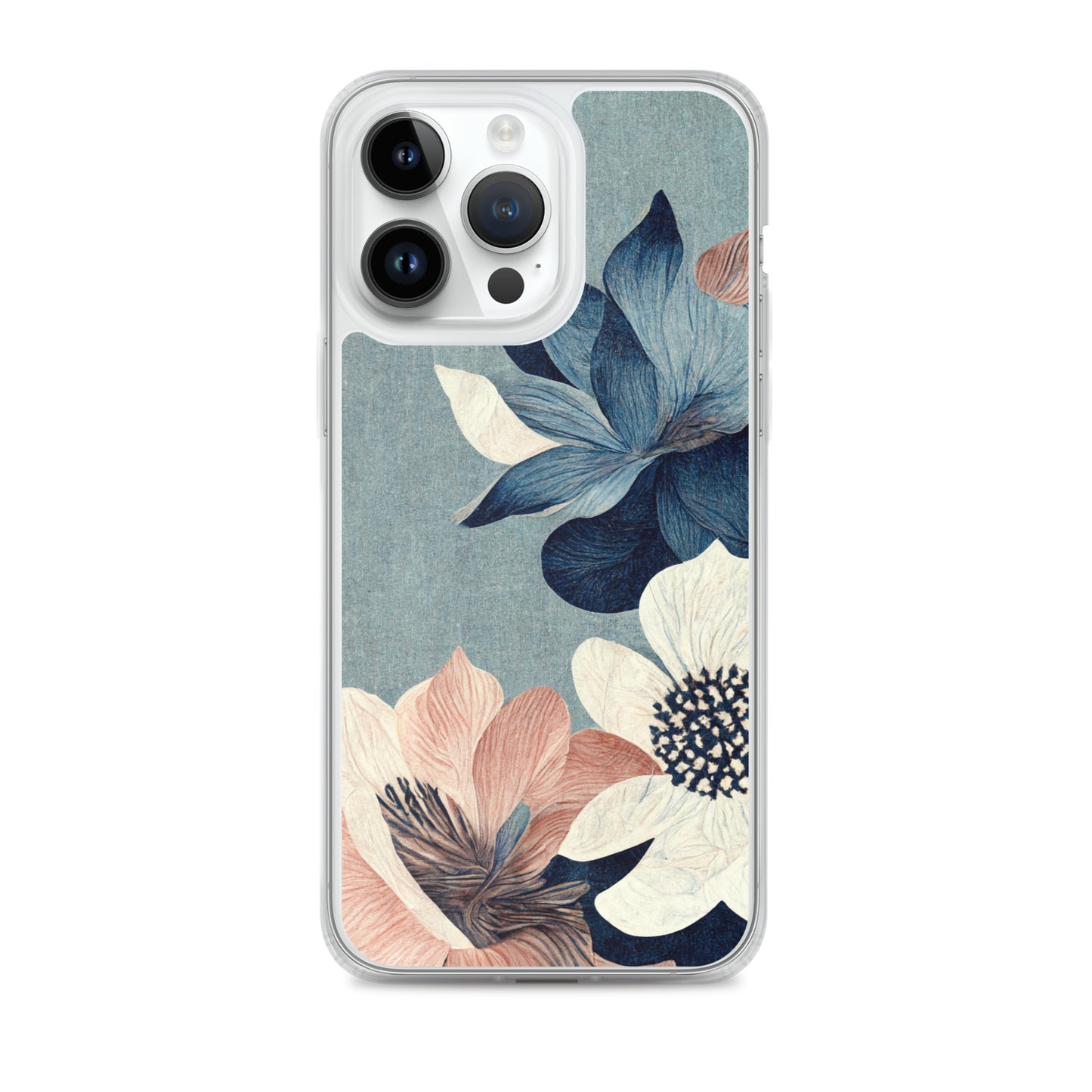 iPhone Case - Pink and White Flowers on Muted Blues