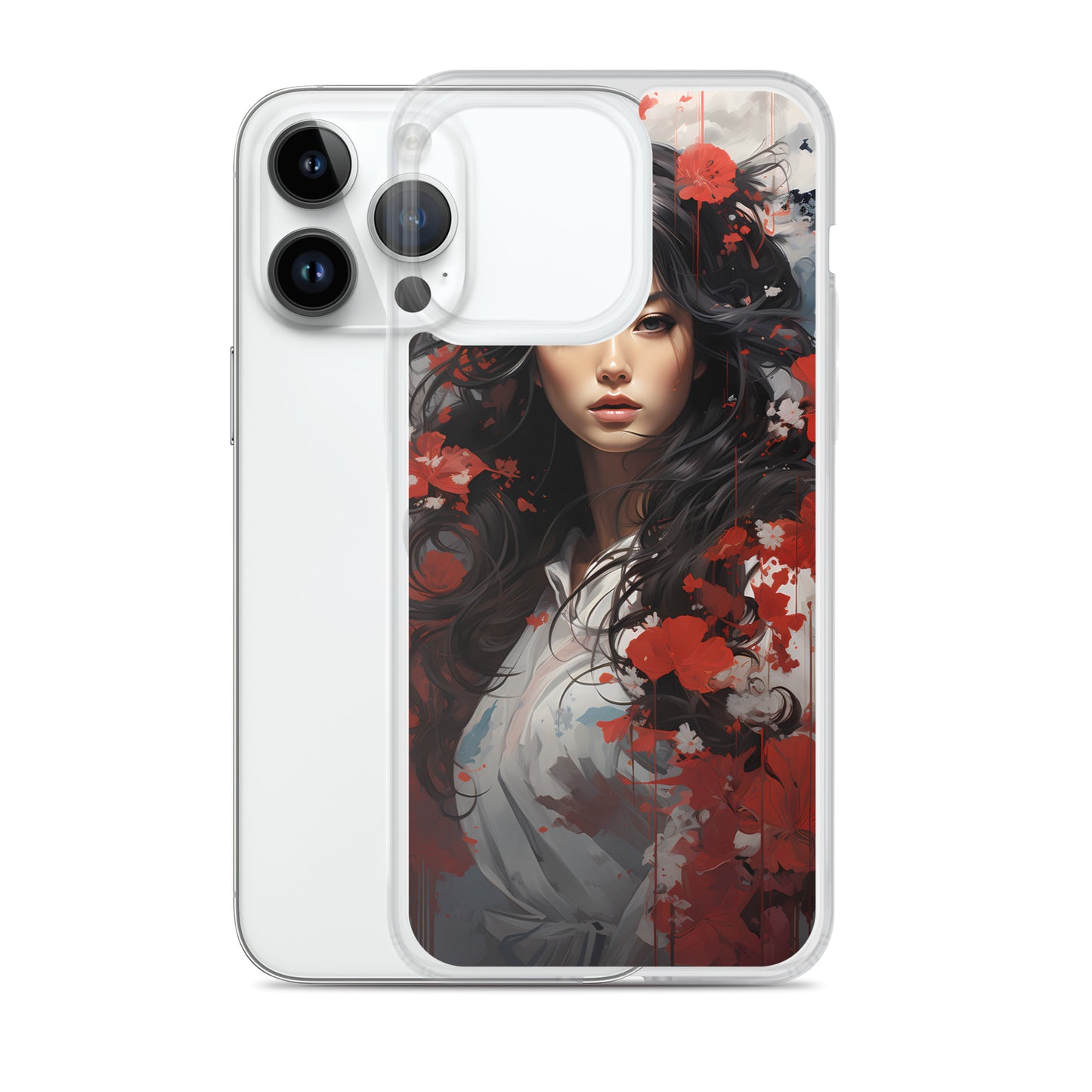 iPhone Case - Japanese Woman with Red Flowers