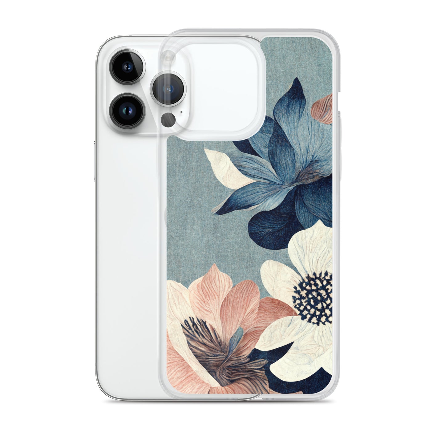 iPhone Case - Pink and White Flowers on Muted Blues