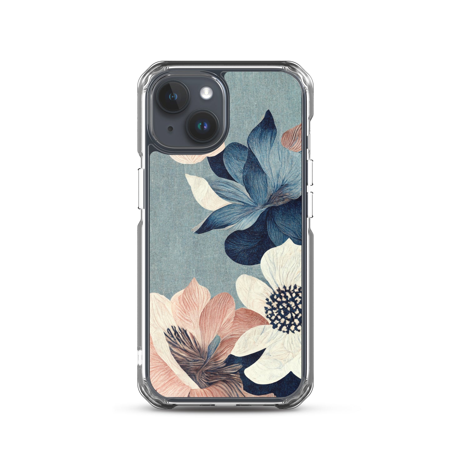 iPhone Case - Pink and White Flowers on Muted Blues