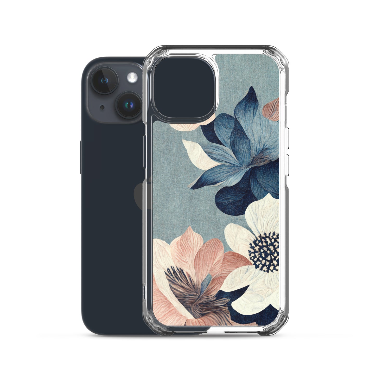 iPhone Case - Pink and White Flowers on Muted Blues
