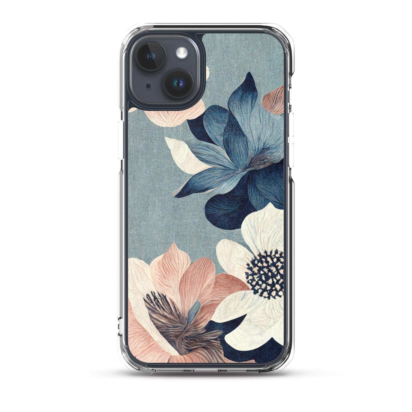iPhone Case - Pink and White Flowers on Muted Blues