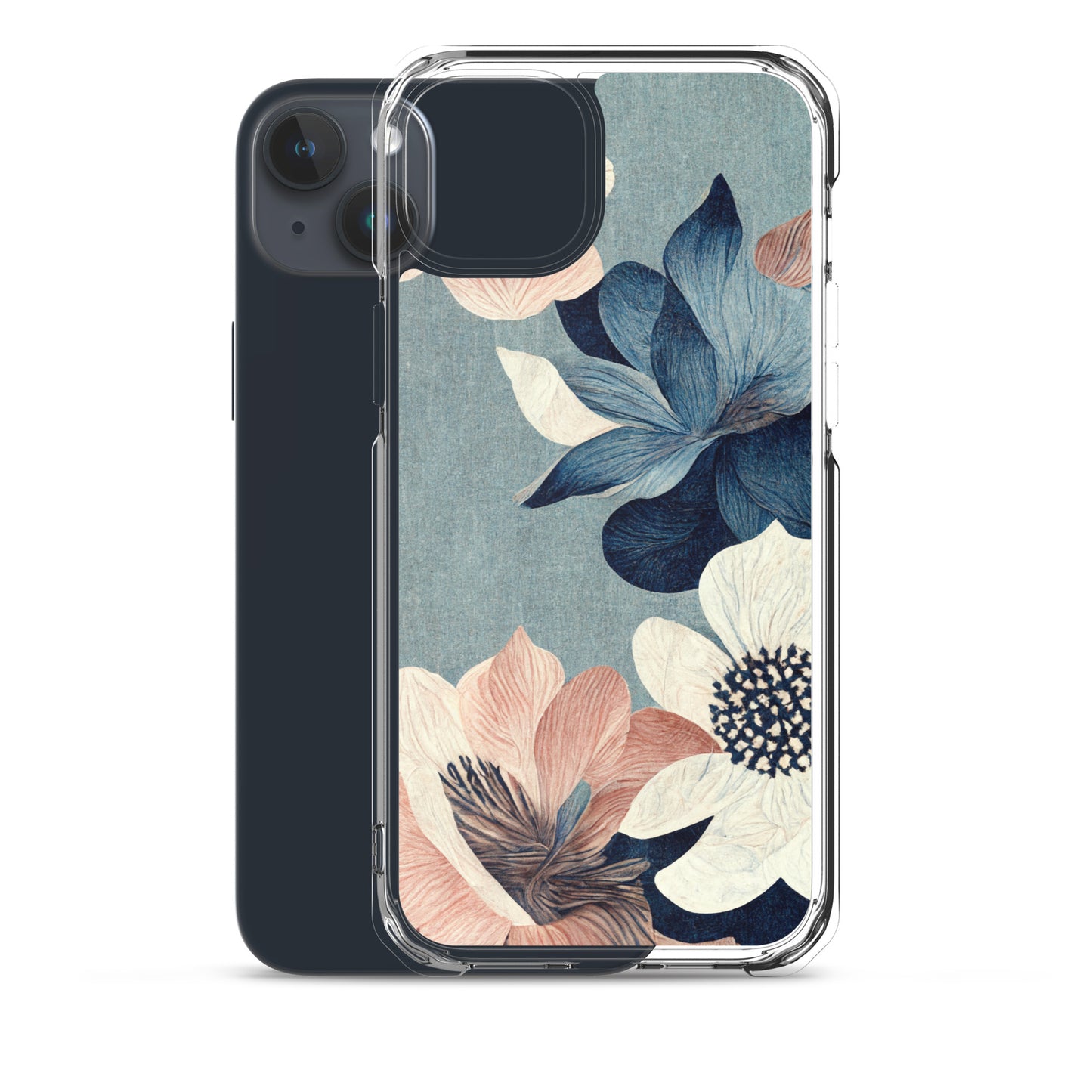 iPhone Case - Pink and White Flowers on Muted Blues