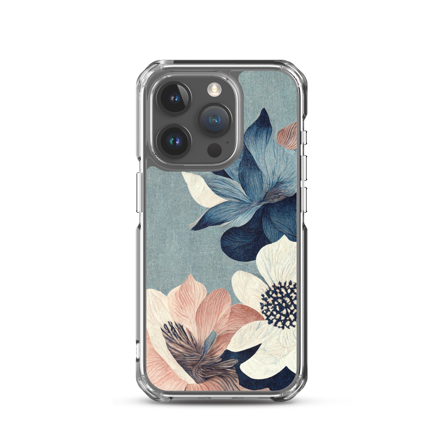 iPhone Case - Pink and White Flowers on Muted Blues