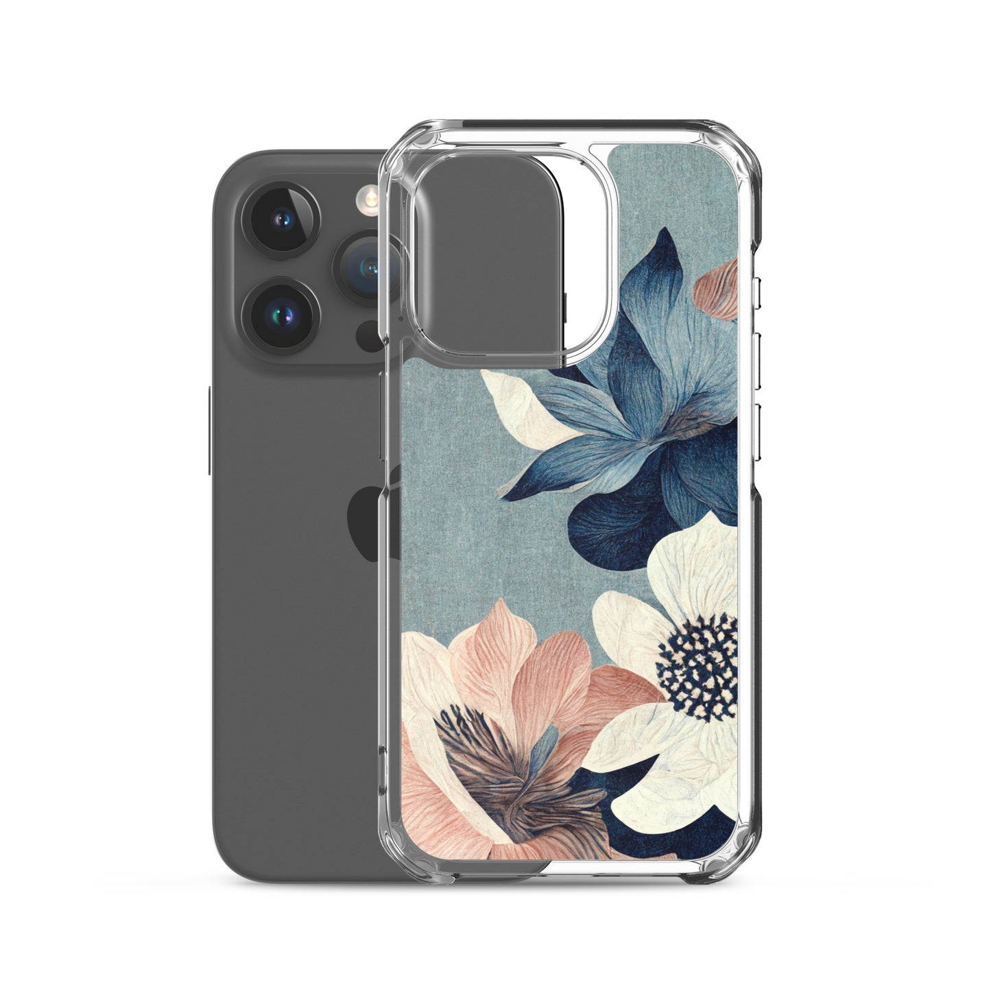 iPhone Case - Pink and White Flowers on Muted Blues