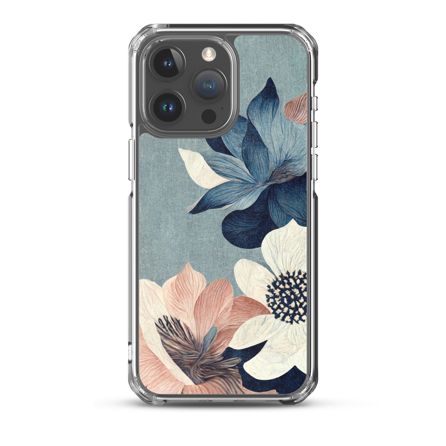 iPhone Case - Pink and White Flowers on Muted Blues