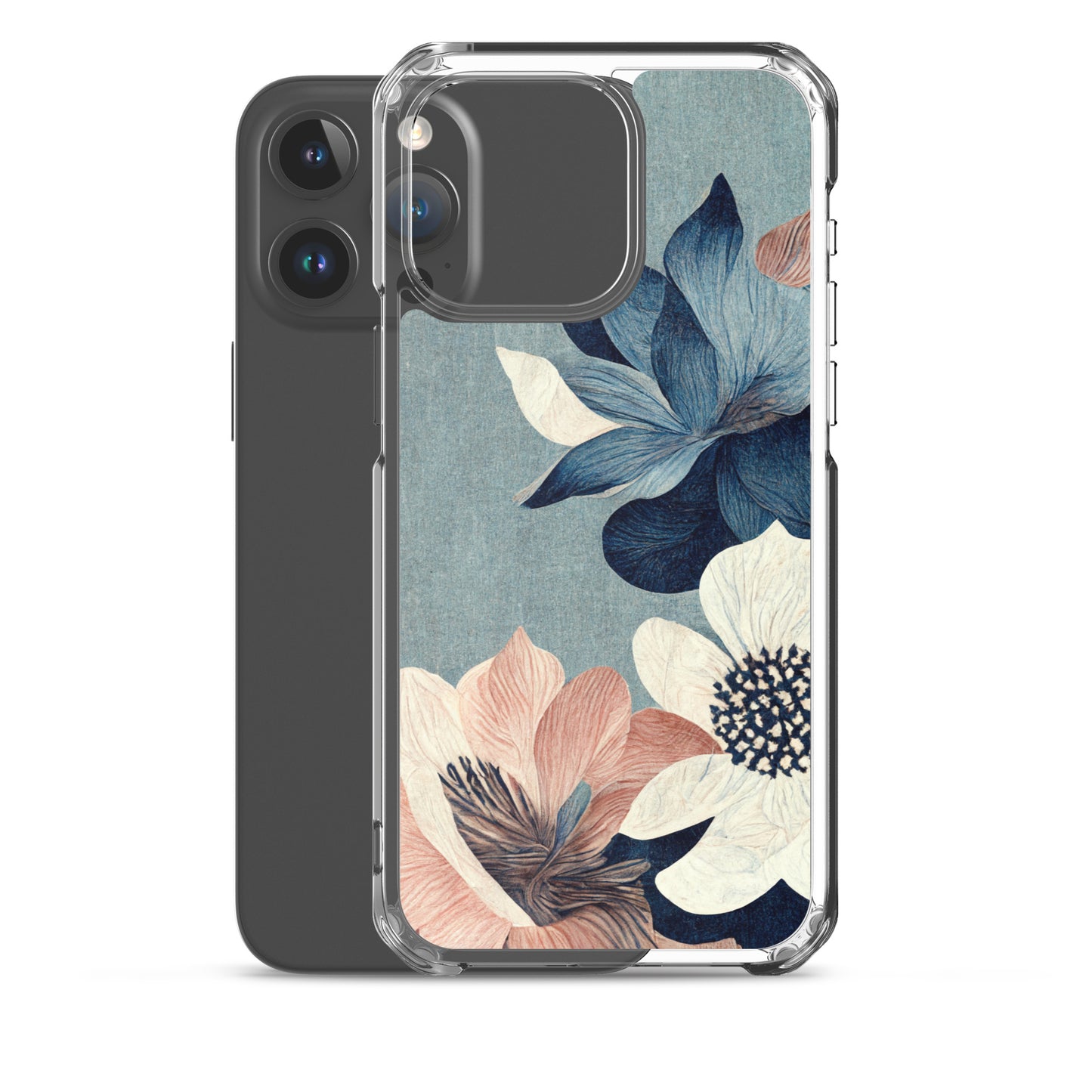 iPhone Case - Pink and White Flowers on Muted Blues