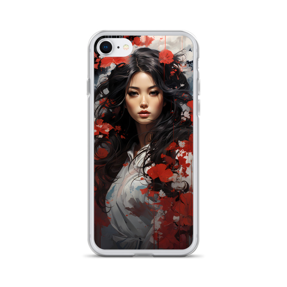 iPhone Case - Japanese Woman with Red Flowers