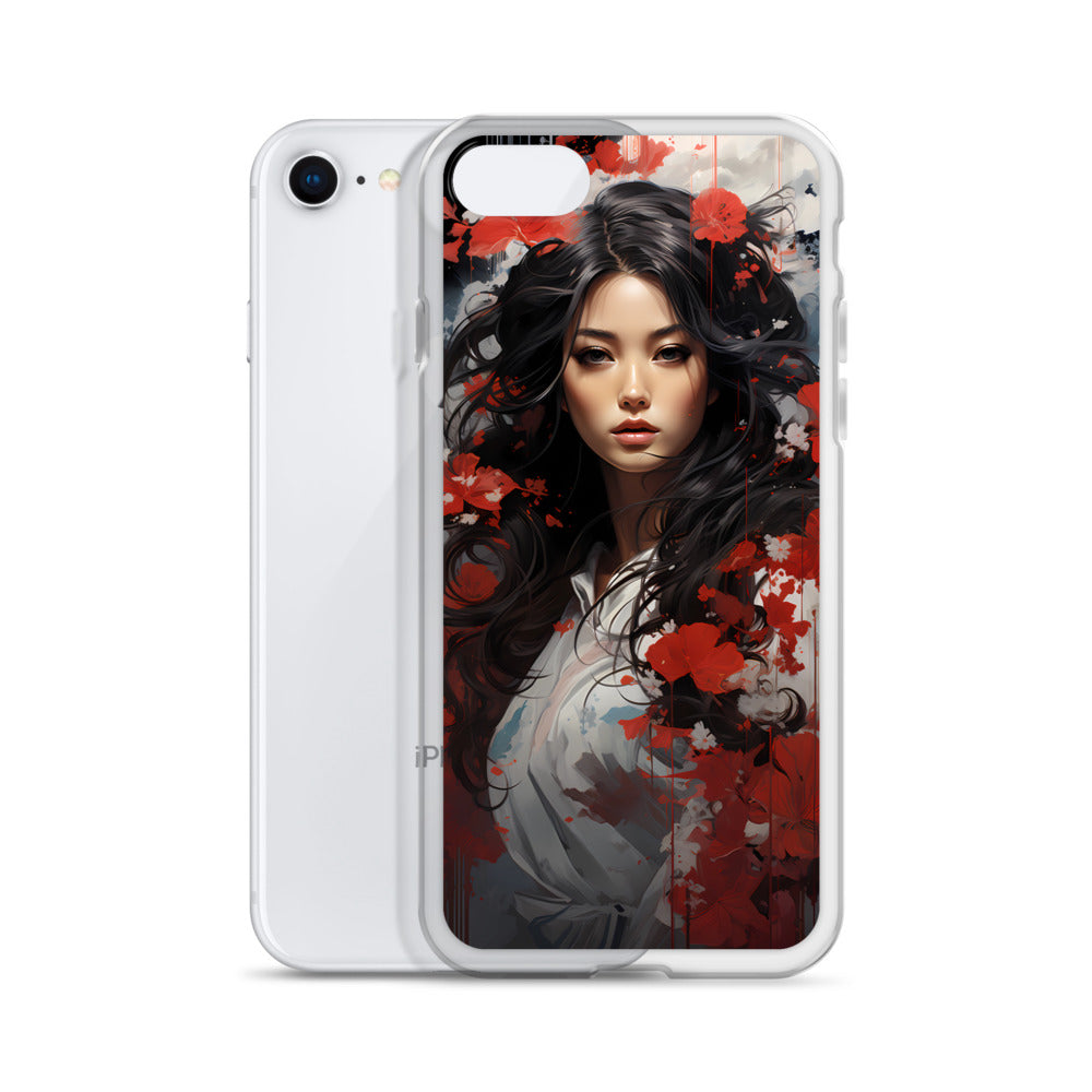 iPhone Case - Japanese Woman with Red Flowers