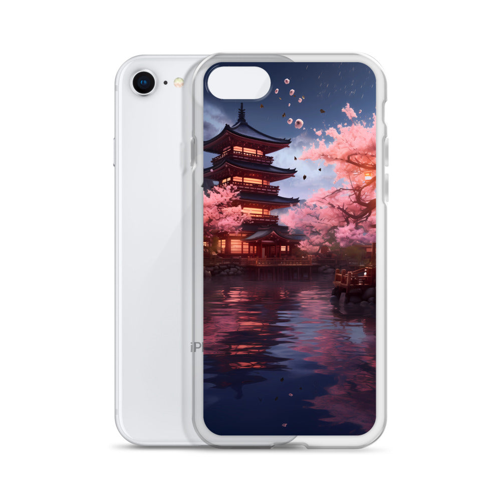 iPhone Case - Ancient Kyoto with Flying Cherry Blossoms