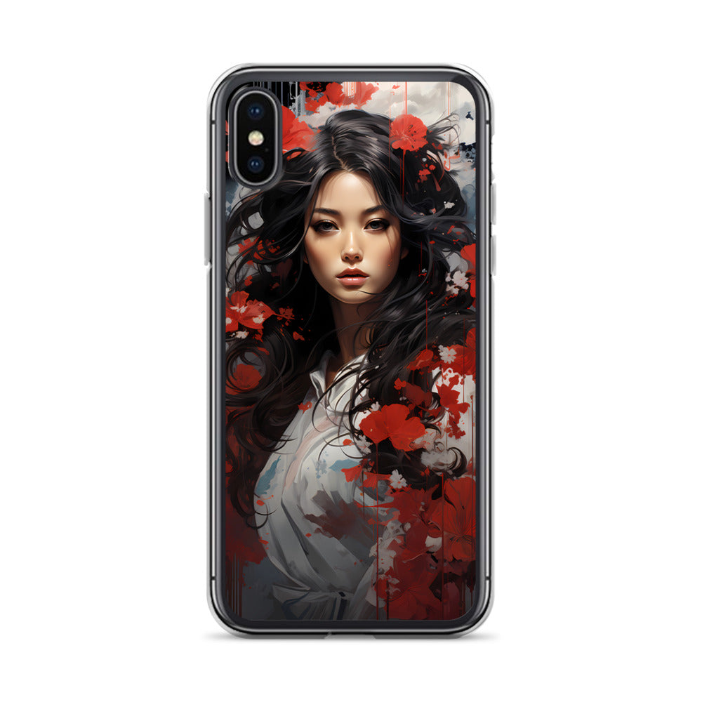 iPhone Case - Japanese Woman with Red Flowers