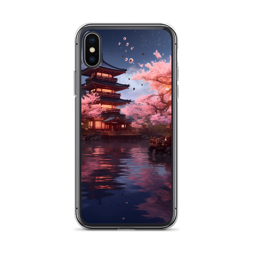 iPhone Case - Ancient Kyoto with Flying Cherry Blossoms
