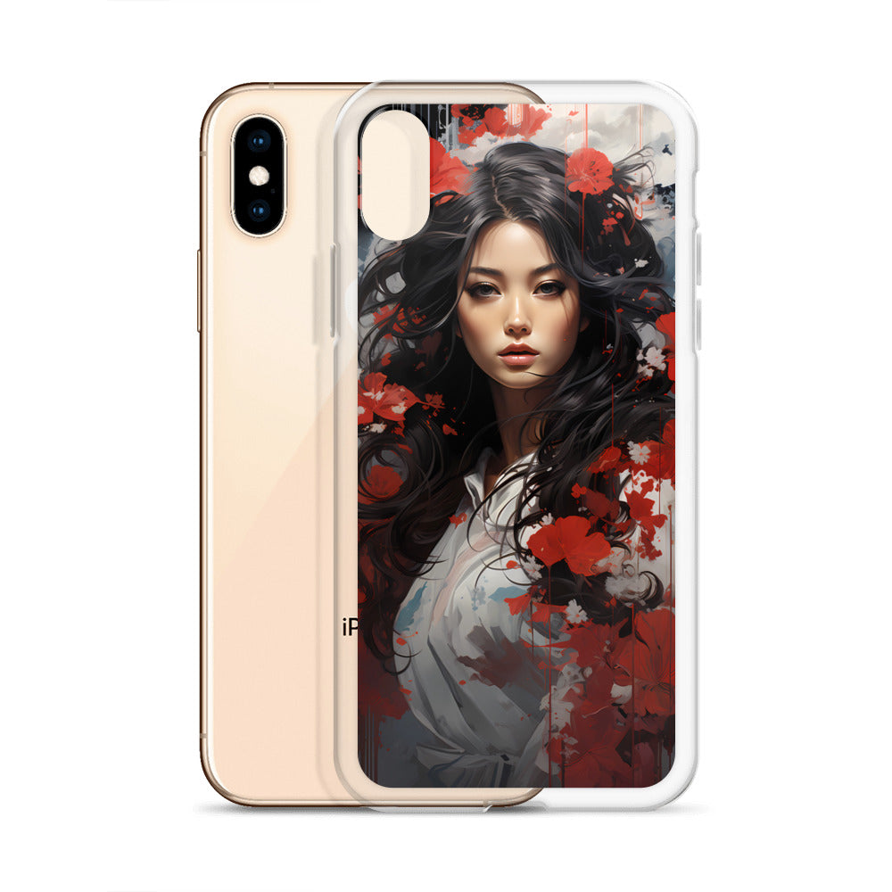 iPhone Case - Japanese Woman with Red Flowers